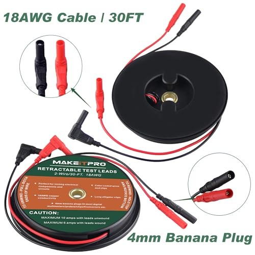 Retractable Test Leads 2 Wires 30FT 18AWG 10 in 1 Kit with Cable Bag and