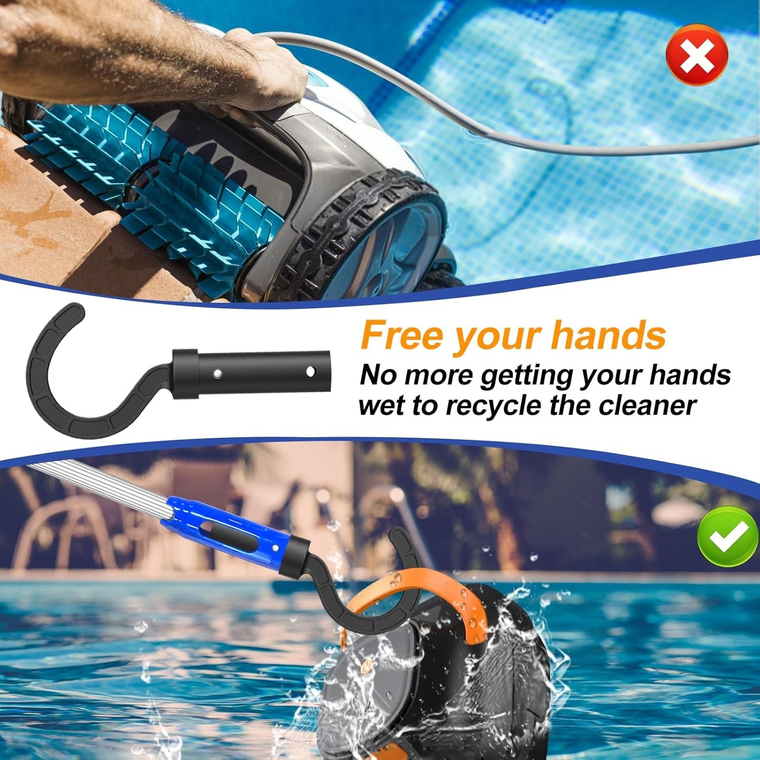 Pool Pole Hooks for Robotic Pool Cleaner with 2 PCS Pool Hooks for Poles &5.2 Ft