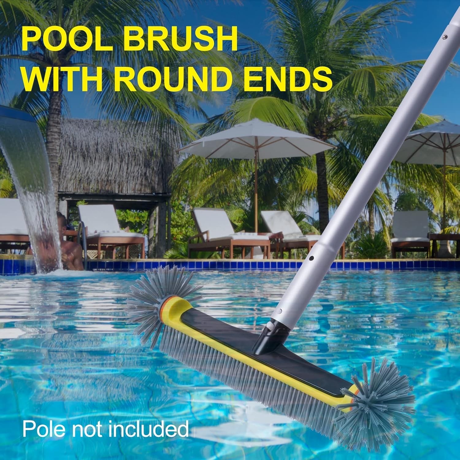 360 Degree Pool Brush Head for Cleaning Walls Floors and Corners Yellow Nylon