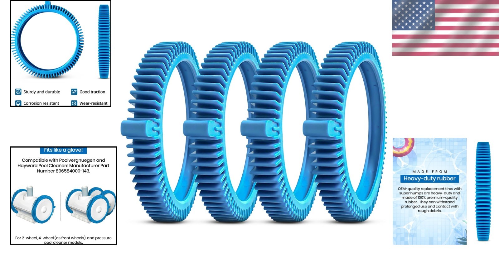 4-Pack Replacement Tires for Poolvergnuegen 896584000-143 | Easy Installation