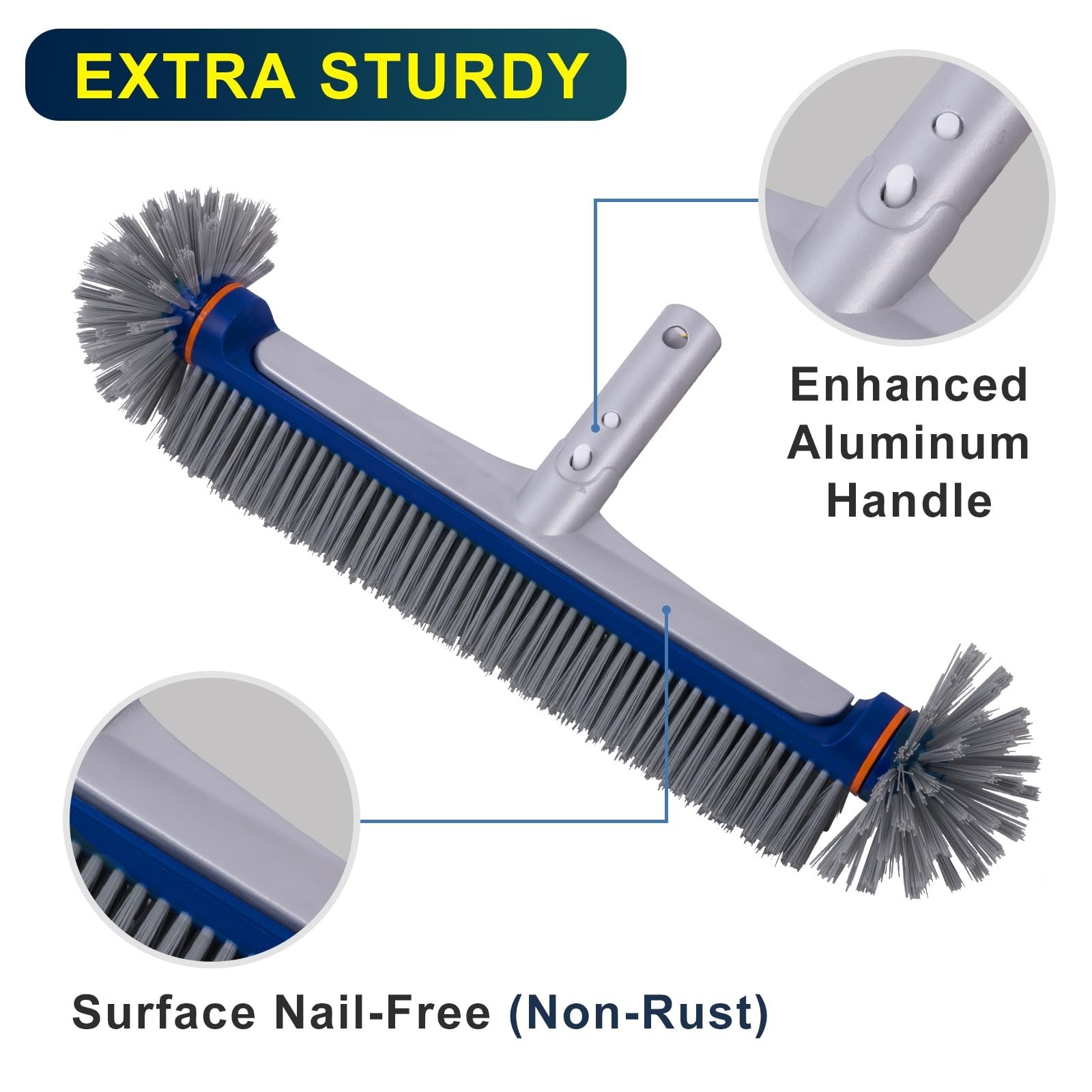 POOLAZA 360 Degree Pool Brush – Heavy Duty 17.5&Prime; Pool Brush Head for inground…