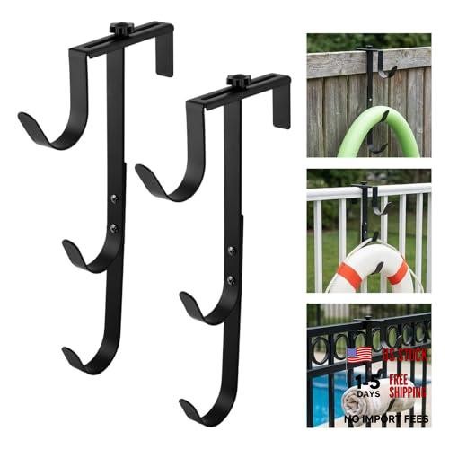 2Pcs Pool Pole Hangers – Adjustable Heavy Duty Hooks for Skimmers, Rakes – Black