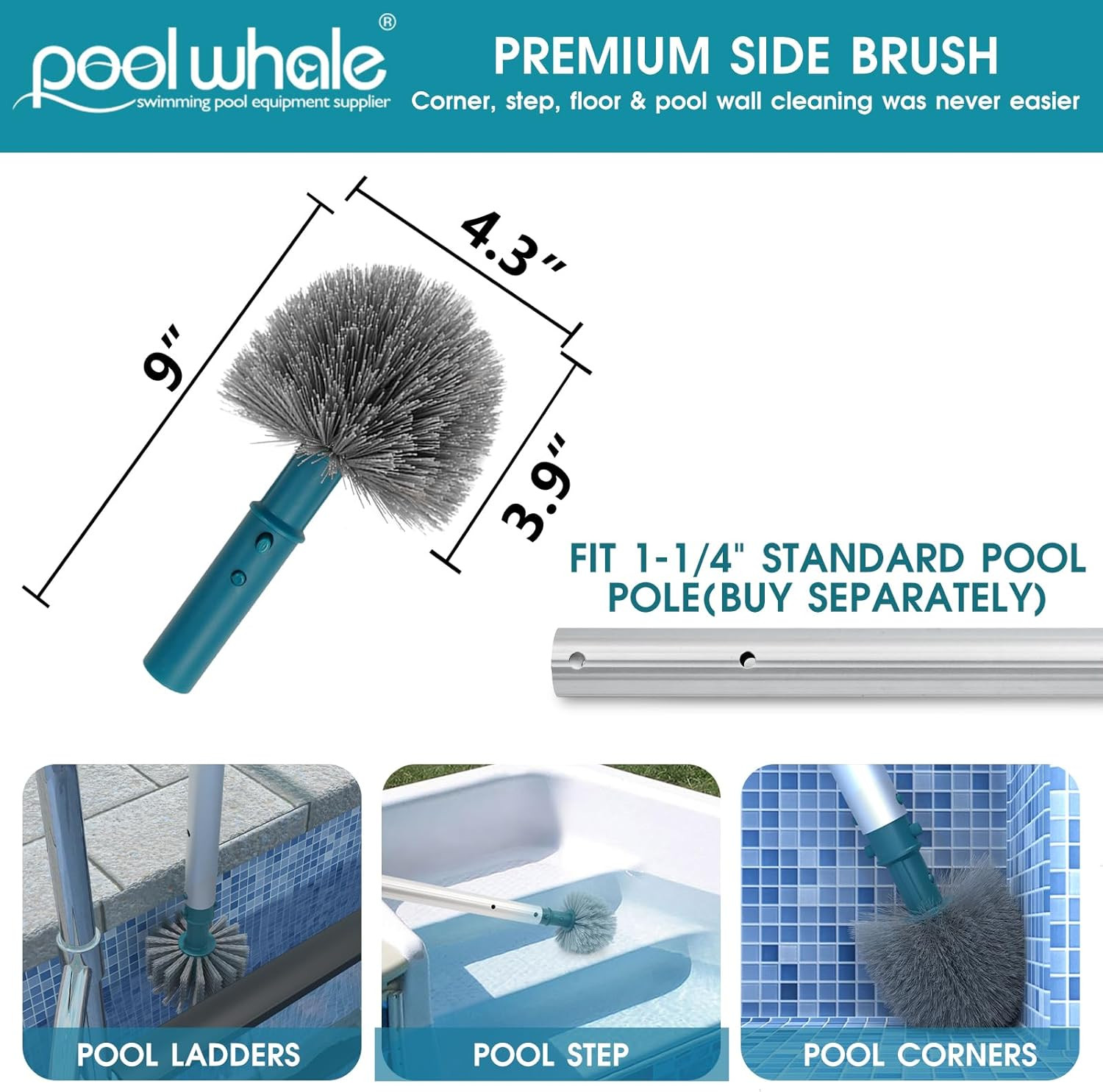 20 » Pool Brush Head, Detachable Pool Cleaning Brush with Durable around Nylon B