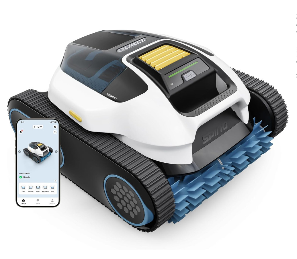 Spino E1 Cordless Robotic Pool Cleaner Wall & Waterline 1600 Sq Ft 210min App