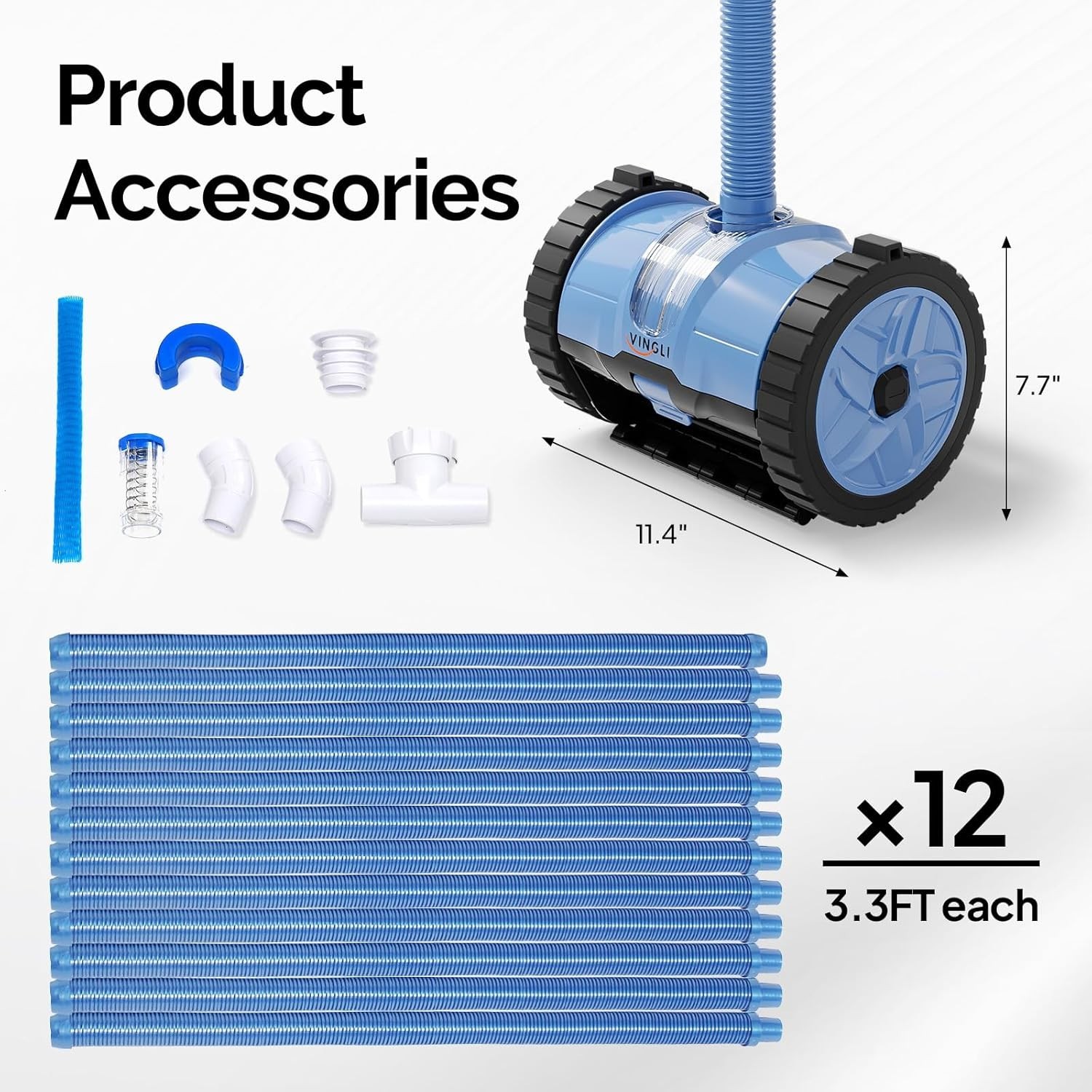 Automatic Pool Vacuum Cleaner Inground & Above-Ground Heavy-Duty 39ft Hose