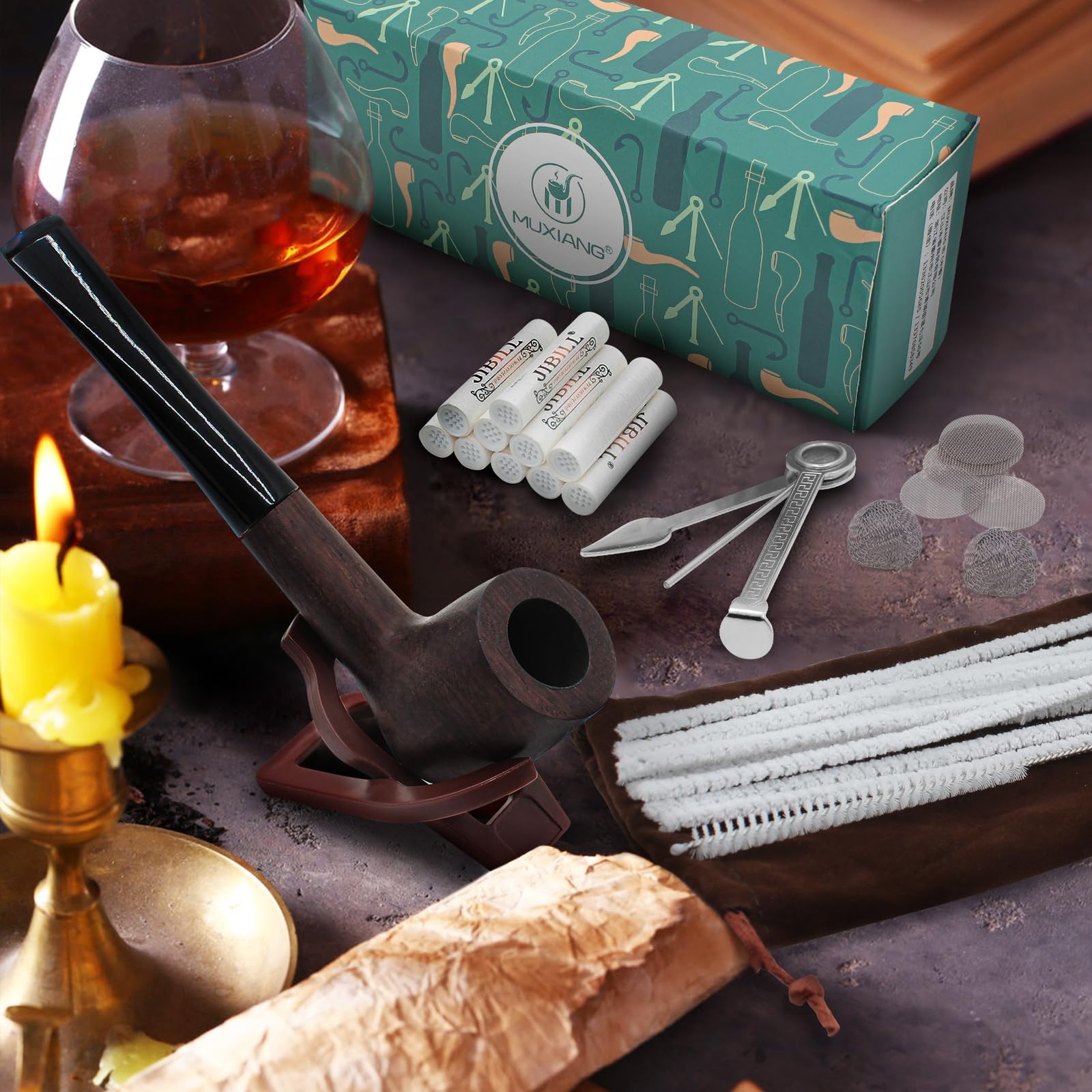 Tobacco Pipe Set,Handmade Wood Smoking Pipe,Pipe Starter Dark Brown
