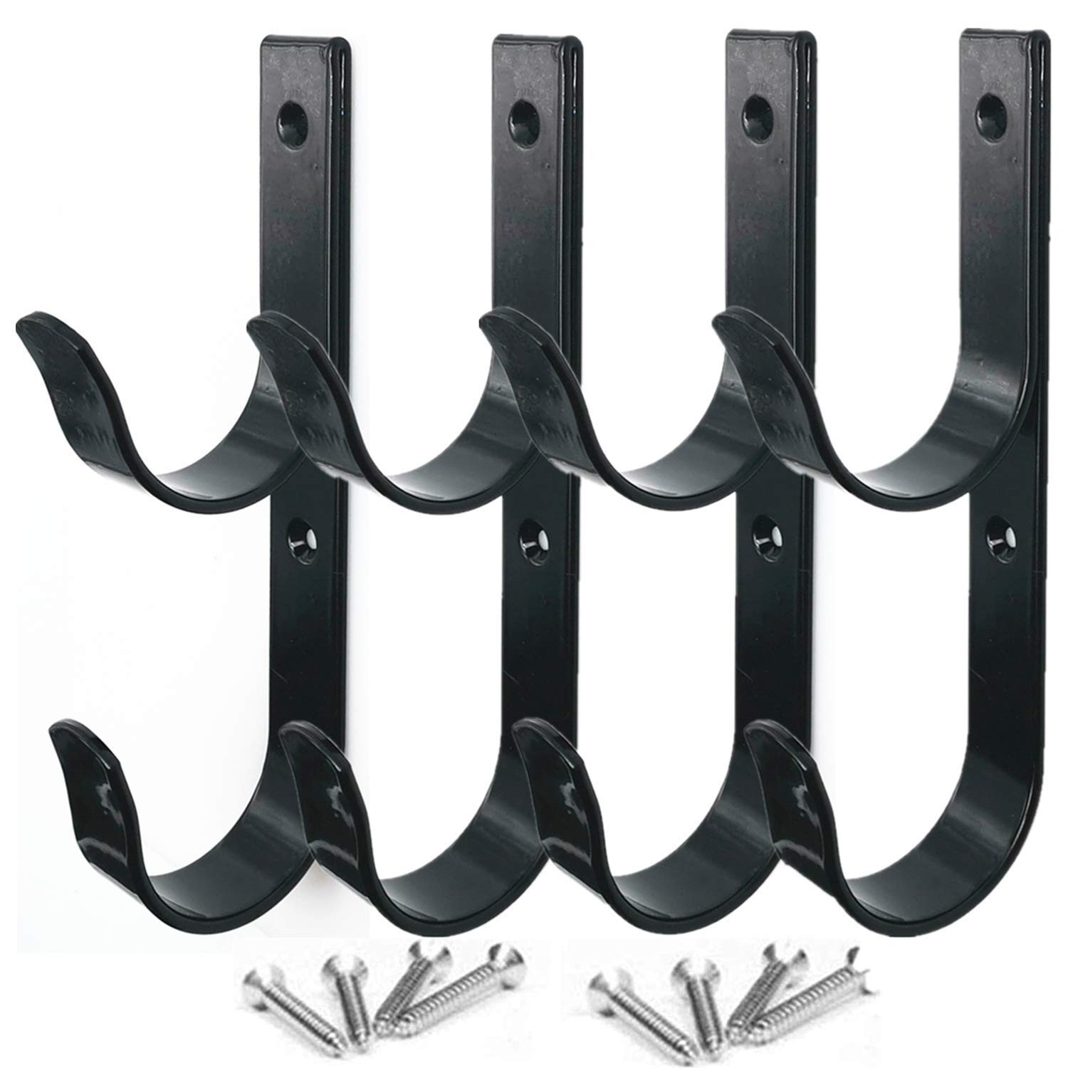 4 PCS Set Wide Pool Pole Hangers Heavy Duty Black Aluminium Holder Hooks with…