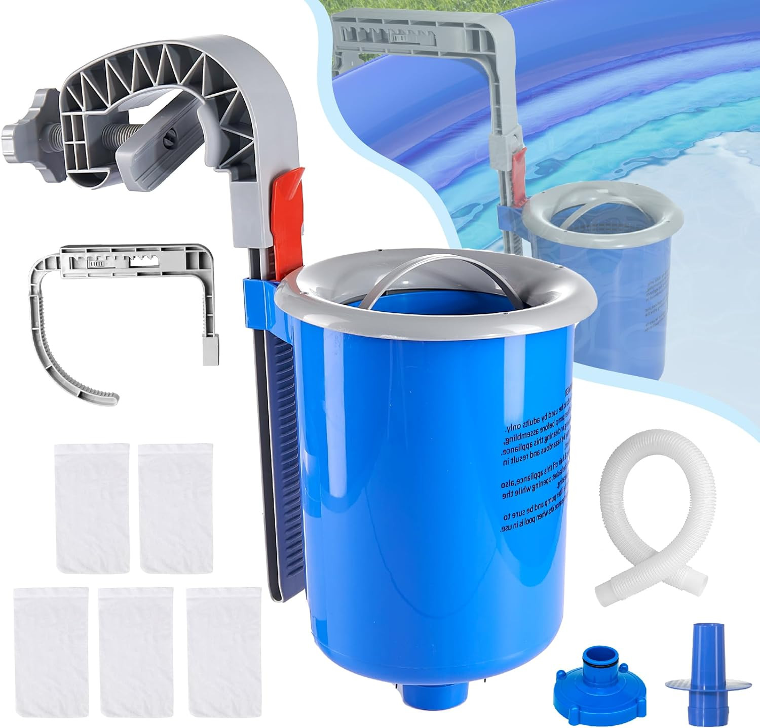 Above Ground Pool Skimmer w/5 Skimmer Socks, Wall Mount Surface Skimmer w/Basket