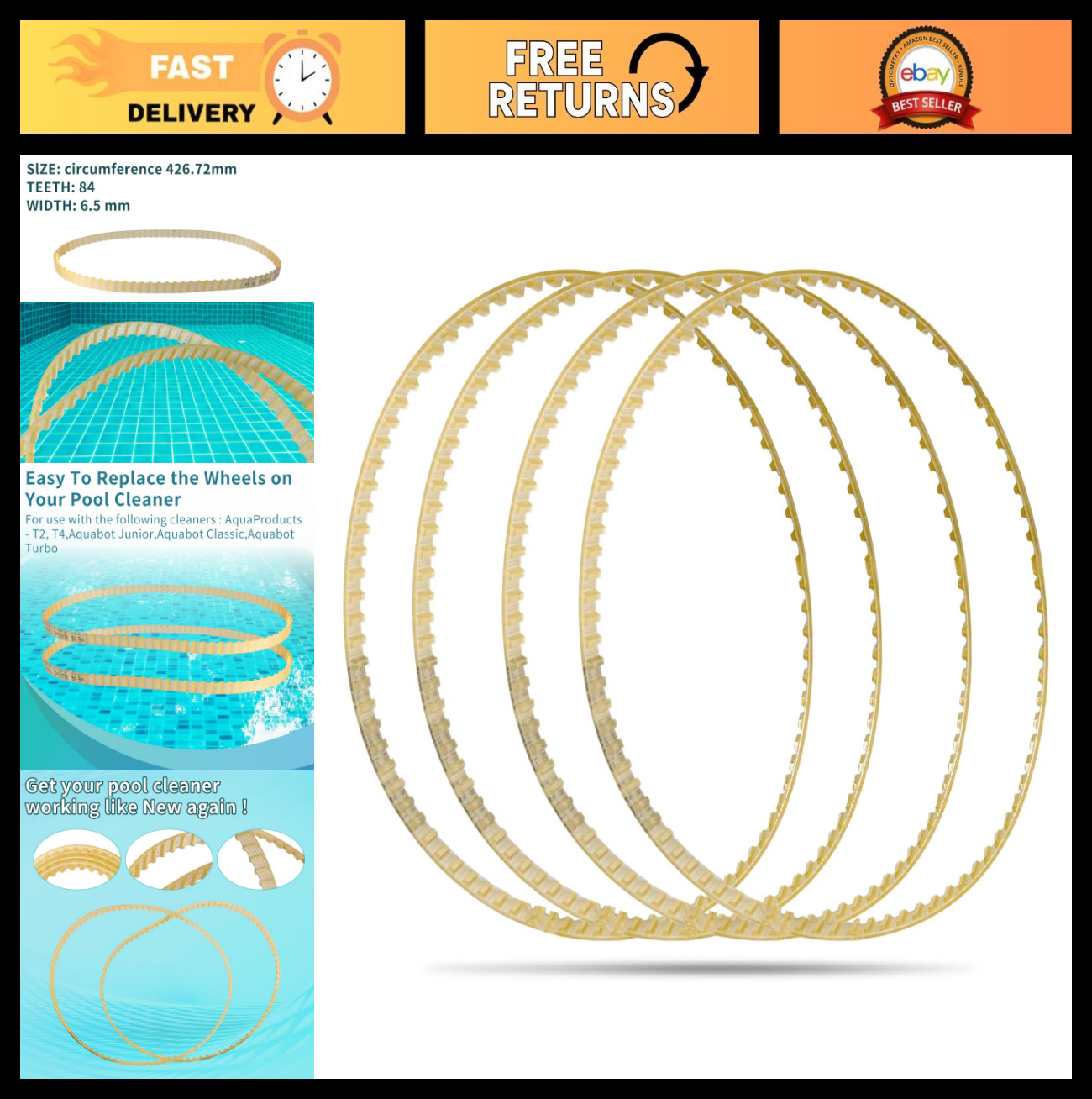 Durable Replacement Drive Belts for Pool Cleaners – Compatible with Aquabot 3302