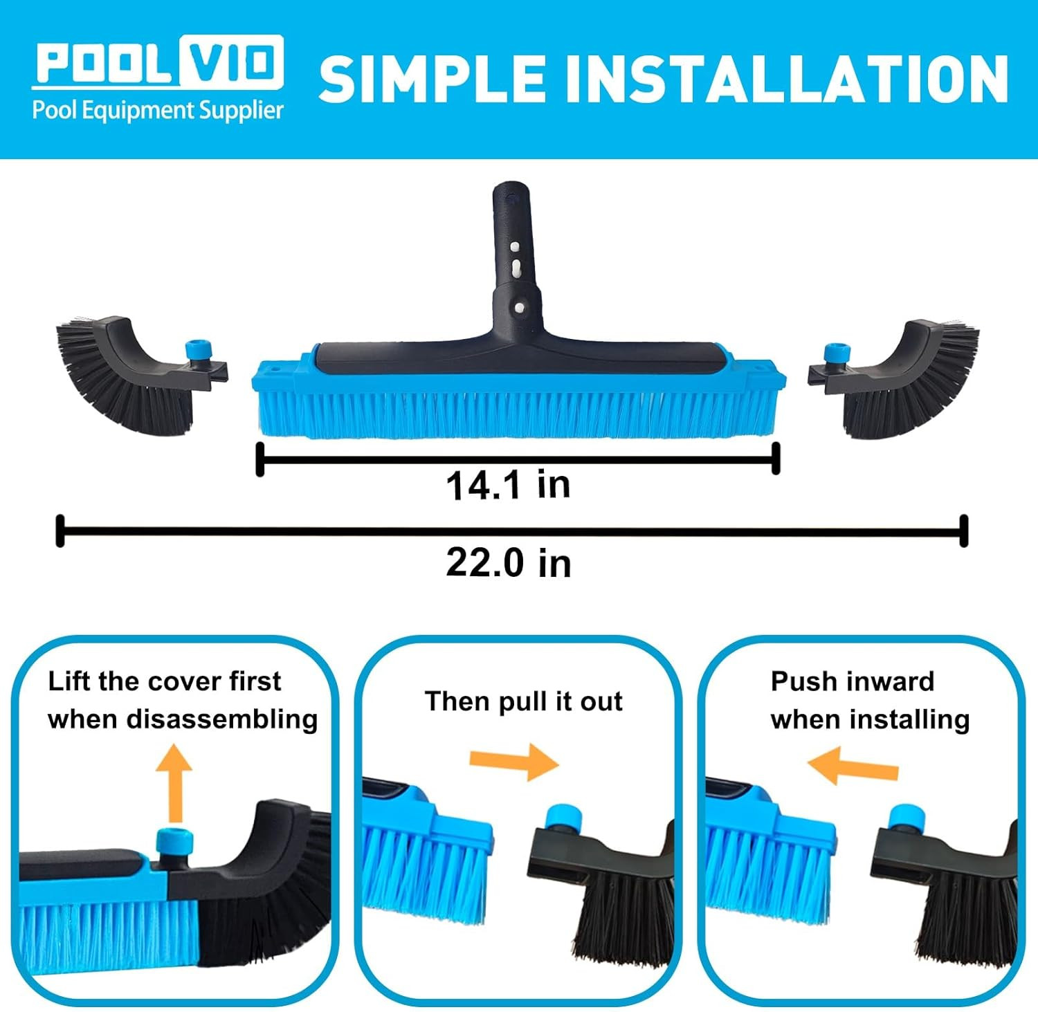 22&Prime; Extra-Wide Pool Brush Head, Heavy-Duty Pool Scrubber Brush with Detachable C