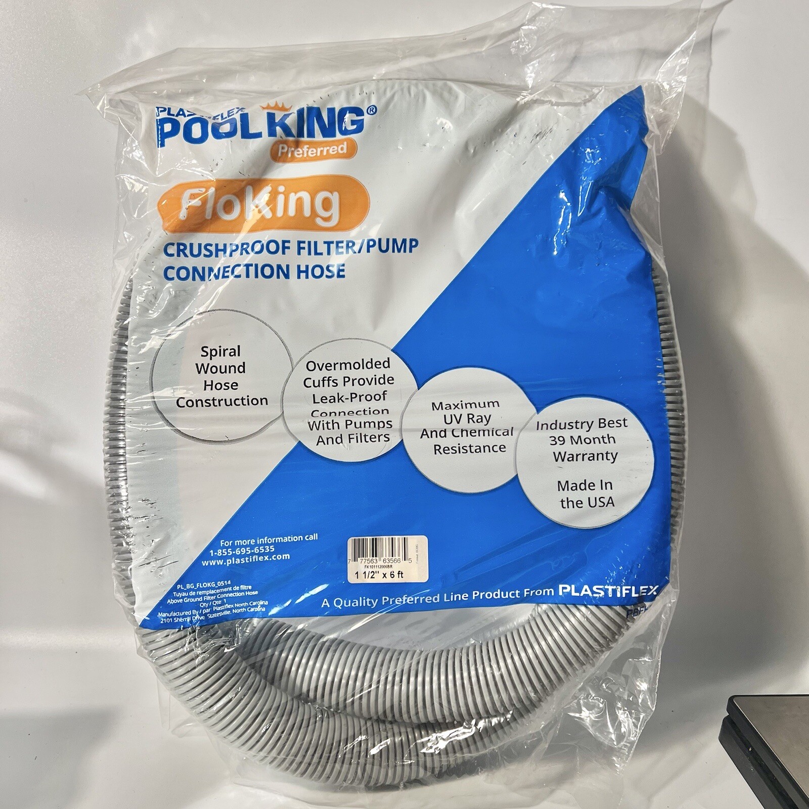 Plastiflex Deluxe FloKing Swimming Pool Filter Connection Hose – 6&prime; x 1.5&Prime;