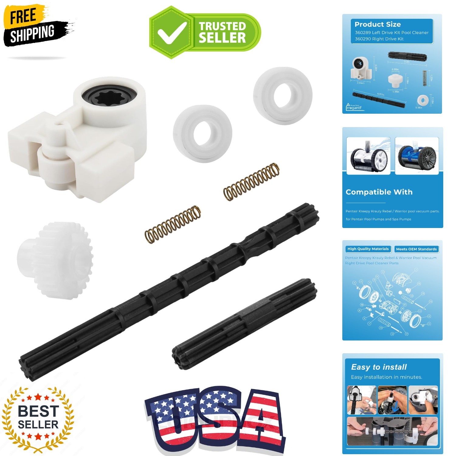 Pool Cleaner Replacement Parts for Pentair 360289 Left Drive Kit Bearings and…