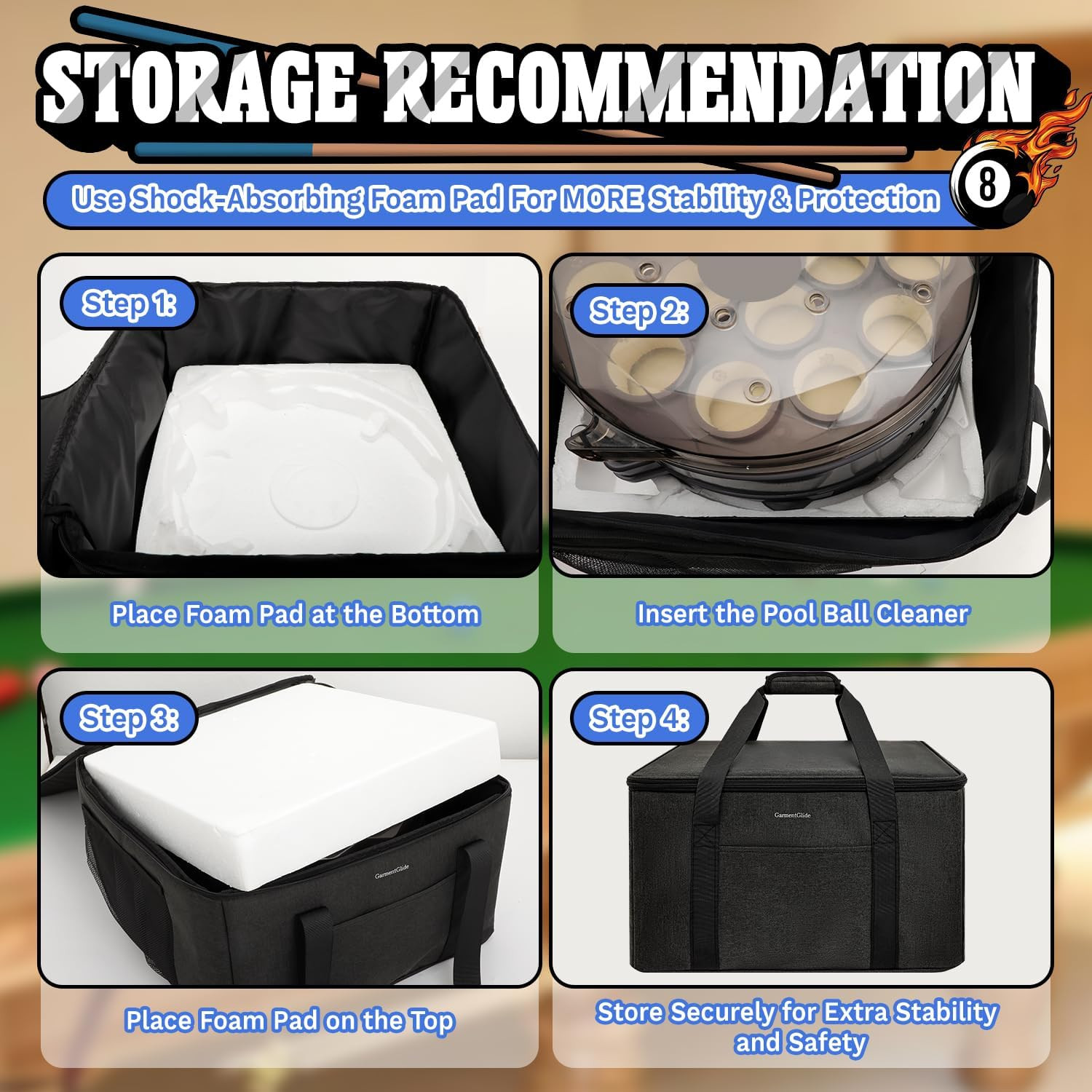 Pool Ball Cleaner Storage Bag, Compatible with Most Pool Ball Cleaner Machines,