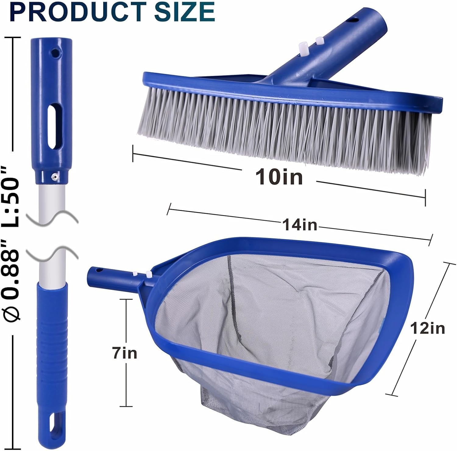 3 in 1 Pool Cleaning Kit with 50 Inch Aluminum Pole, Skimmer Net, Pool Brush,…