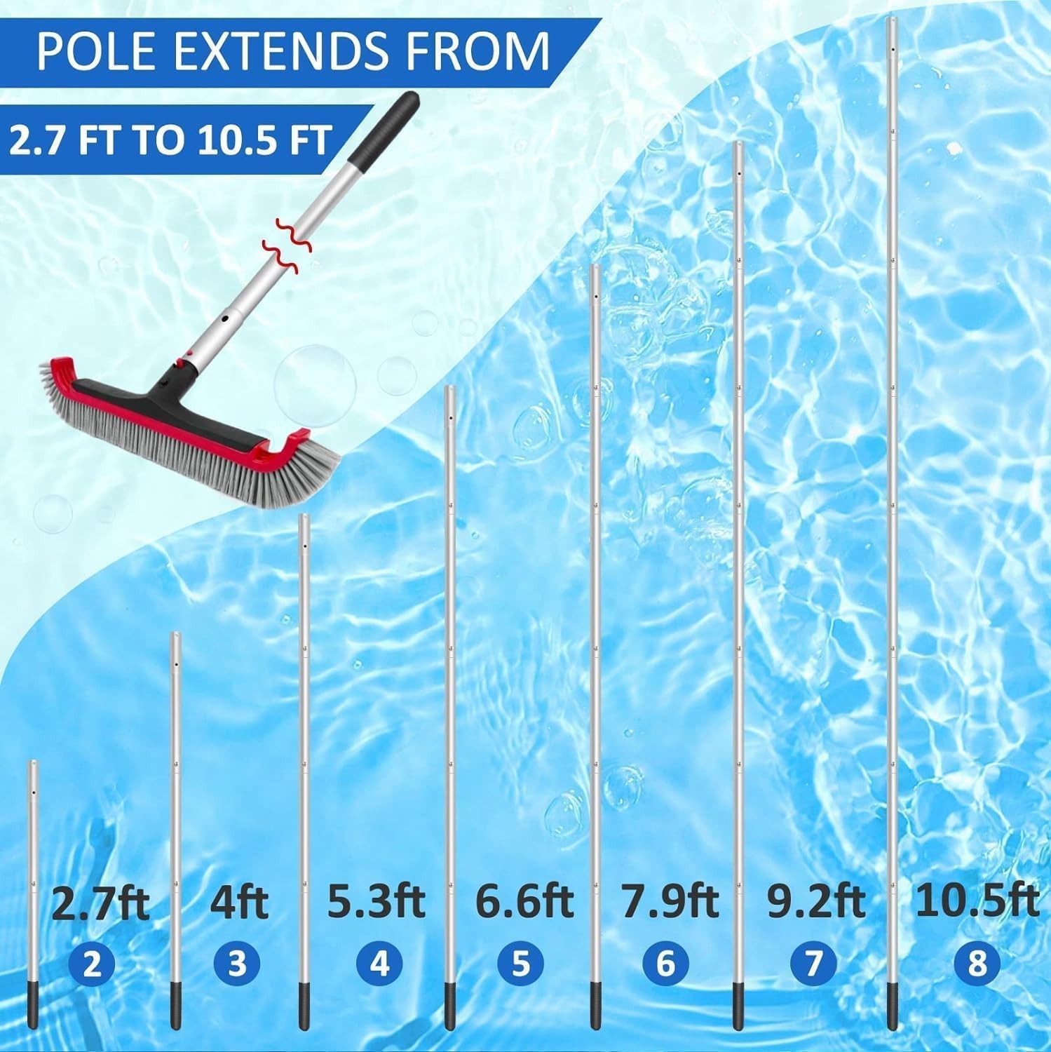 Swimming Pool Brush with Pole – 17.5&Prime; Wall Brush with 10FT Adjustable Aluminu…