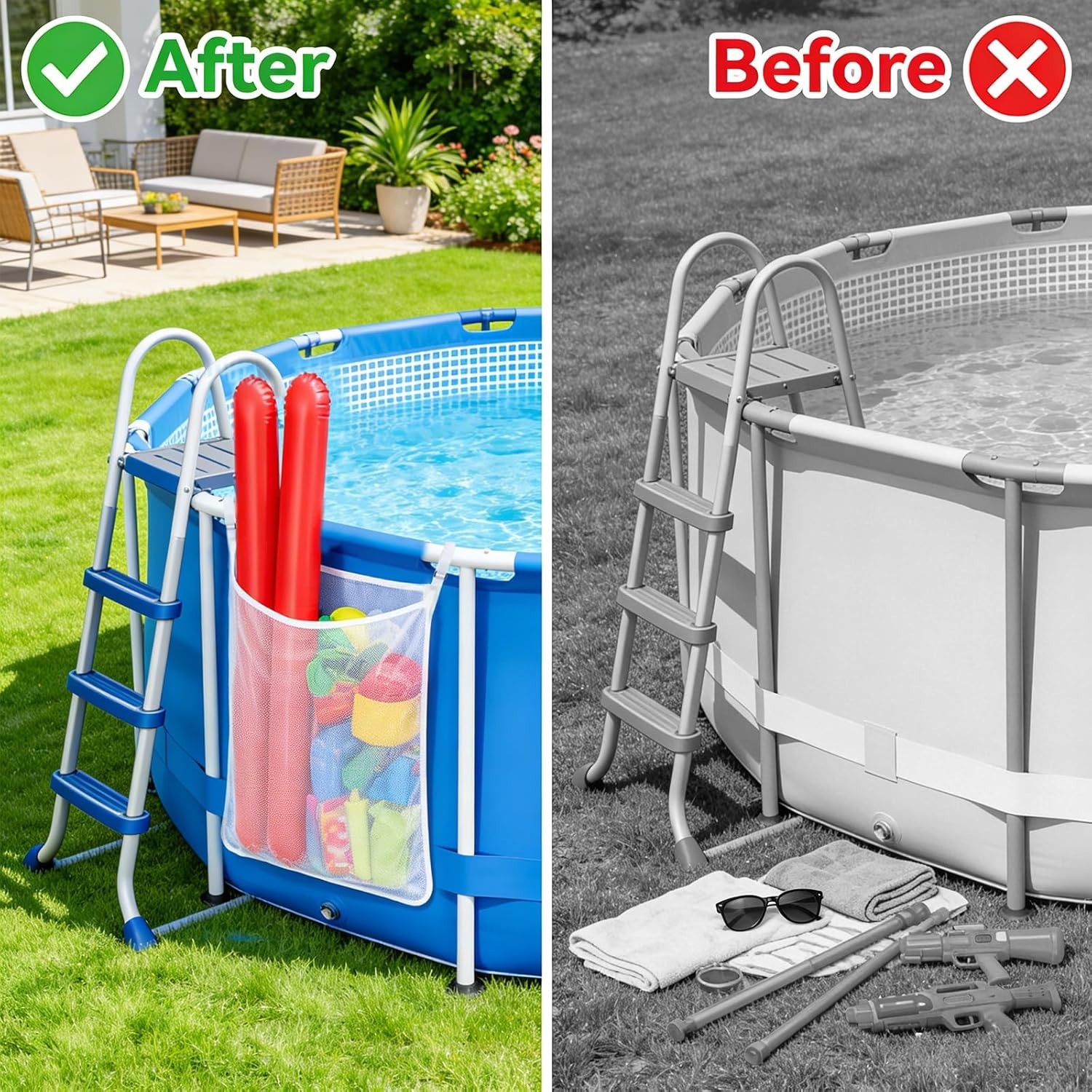 Mesh Storage Solutions for Poolside: 4-Pack Organizer & Adjustable Straps