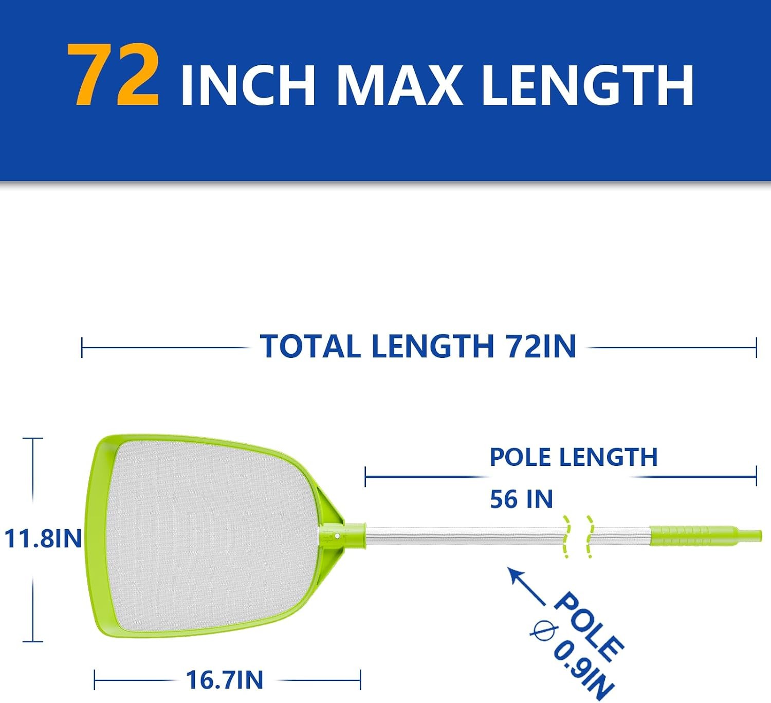 Pool Skimmer Net- Total Length 72 Inches Ultral Fine Mesh Rake with Pole,Accesso