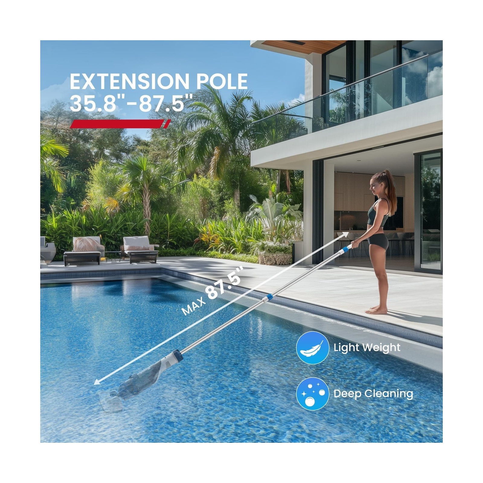 Pro Cordless Pool Vacuum – 18.5 GPM Powerful Suction, 70min Runtime & 13.4&Prime; W…