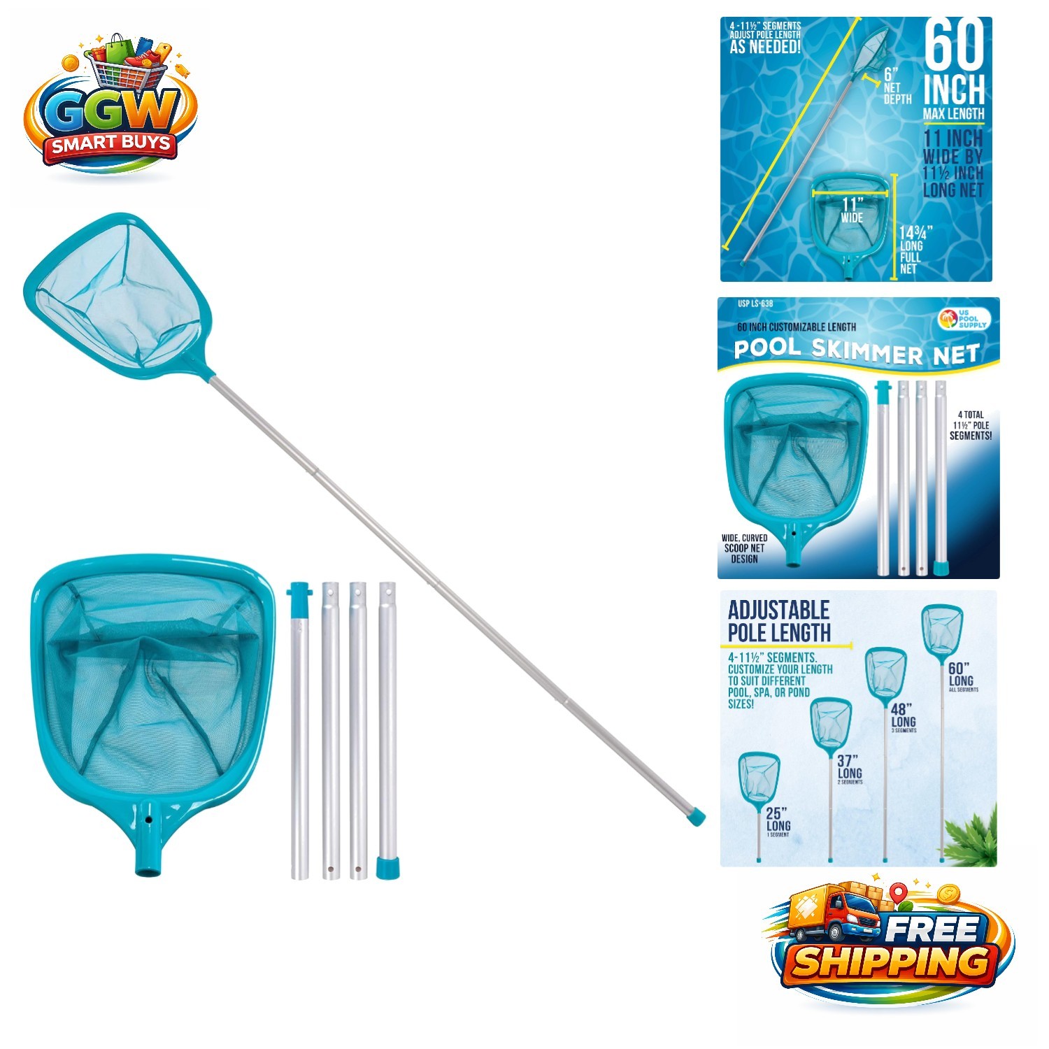 Lightweight 5-Foot Pool Leaf Skimmer with Telescopic Handle – Safe & Durable