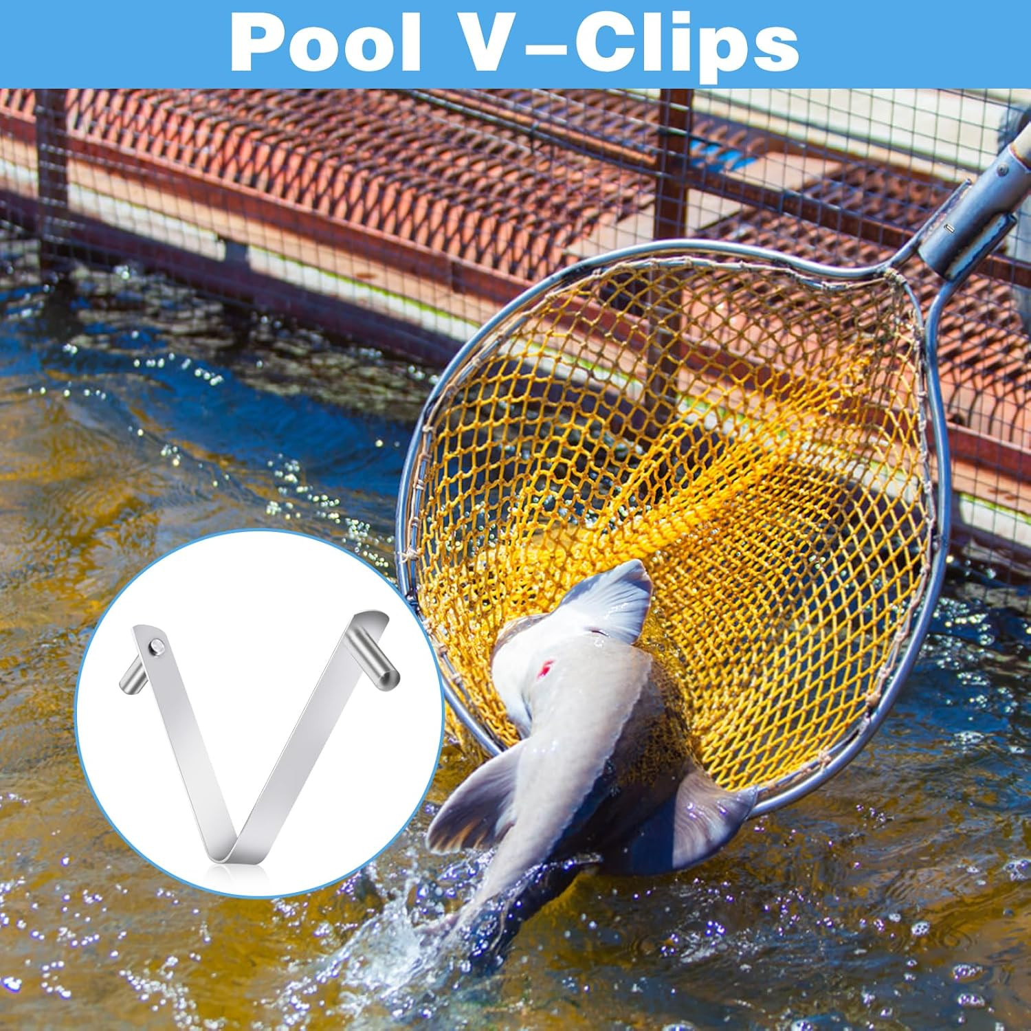 6Pcs Pool Brush Clip V-Shaped Clip, Pool Hooks for Poles Swimming Pools & Access