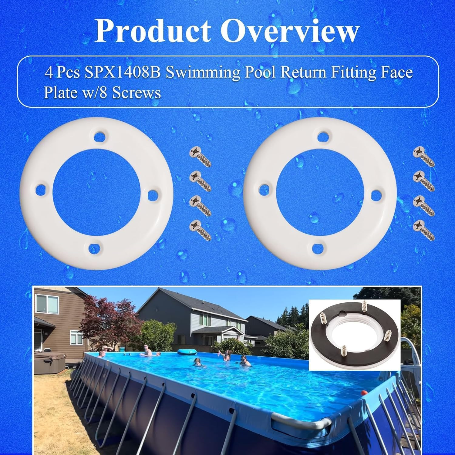 4 Pcs SPX1408B Vinyl Swimming Pool Return Faceplates Fits Hayward Pool Kit | Inl