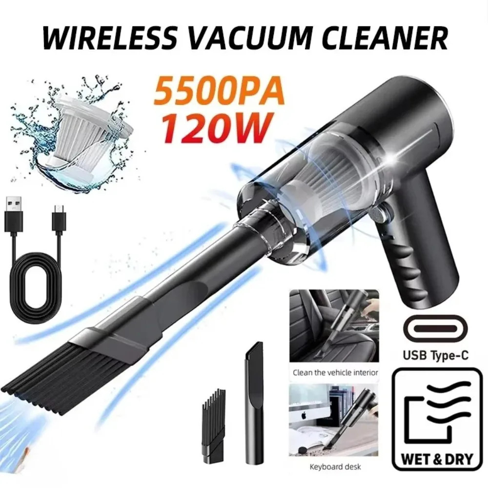 1PC Wireless Vacuum Cleaner 120W High Power Black Dual Use for Home And Car Powe