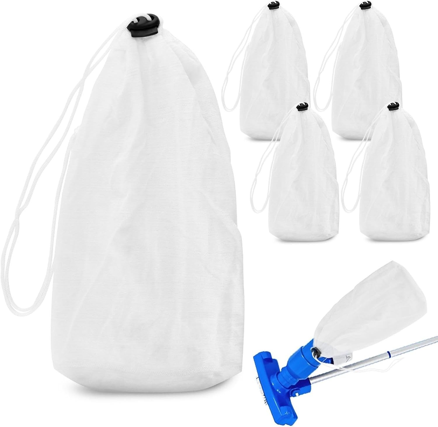 5Pcs Pool Leaf Vacuum Net Bag Fine Mesh with Locking Cord,11.4&Prime; x 5.5&Prime; Fine M…