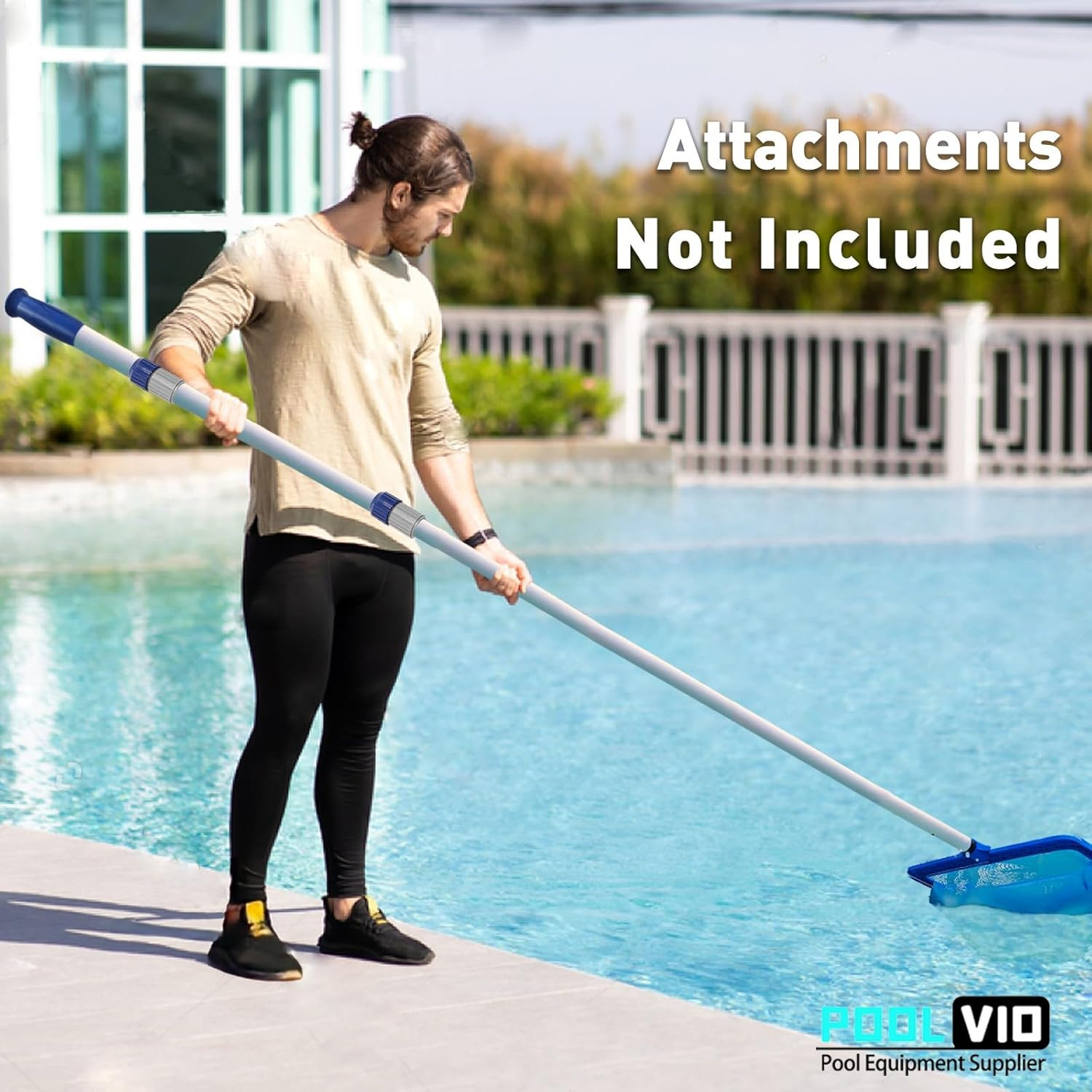15 FT Telescopic Pool Pole – Adjustable 3 Piece Aluminum Pool Skimmer Pole for P