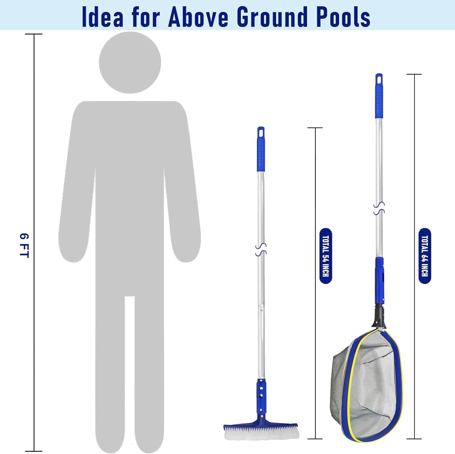 Deluxe Swimming Pool Cleaning Set: 14 » Brush, 50 » Adjustable Pole, Skimmer
