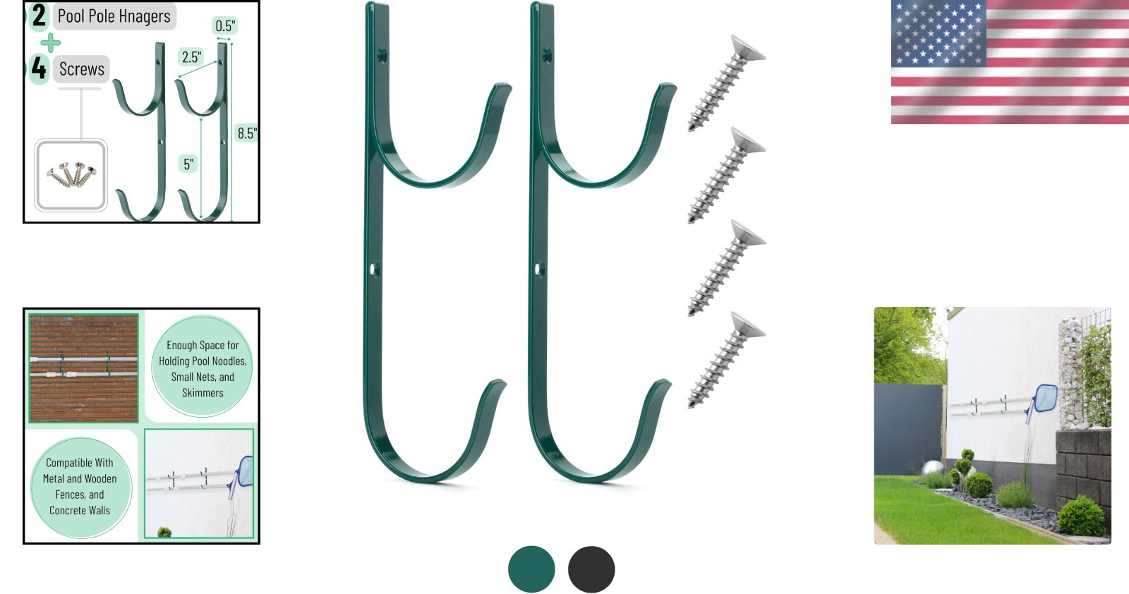 Stylish Green Pool Equipment Hooks – 2 Heavy Duty Hangers for Versatile Use