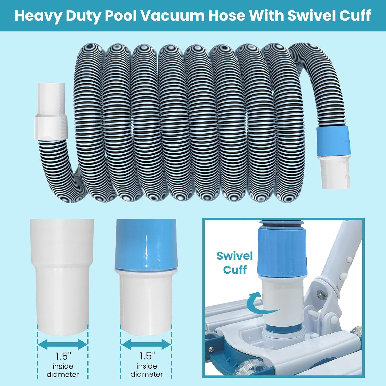 POOLWHALE Professional 1-1/2-Inch X 30-Feet Swimming Pool Vacuum Hoses and Weigh
