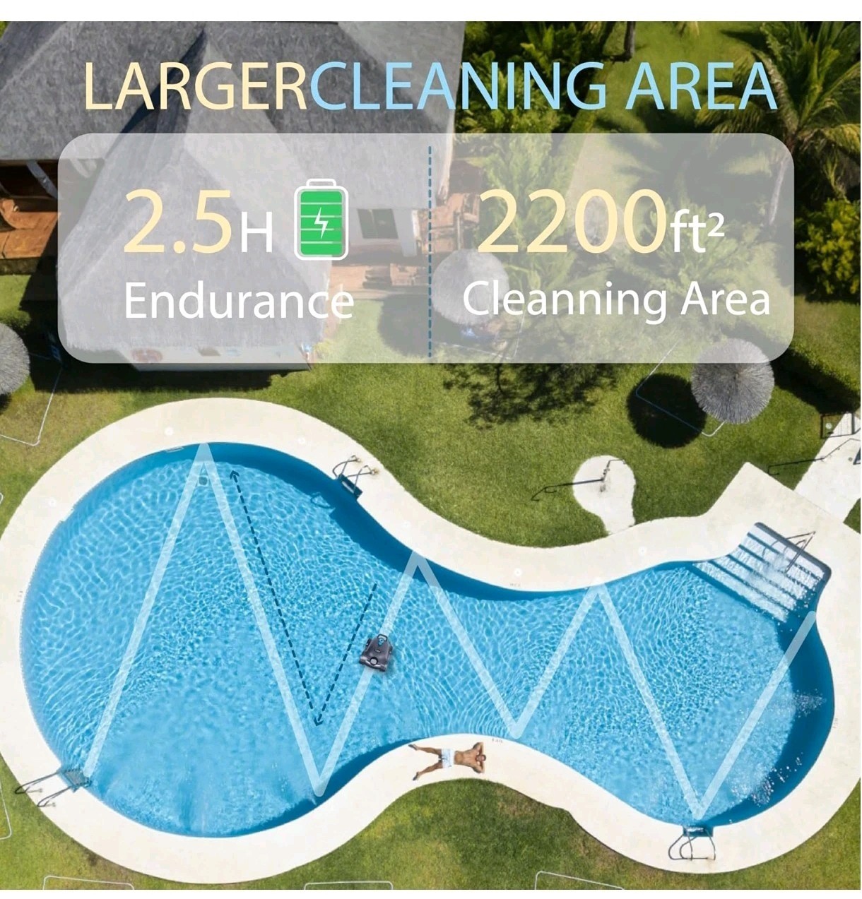 Cordless Robotic Pool Cleaner,Automatic Pool Vacuum Robot up to 2153 sq ft Black