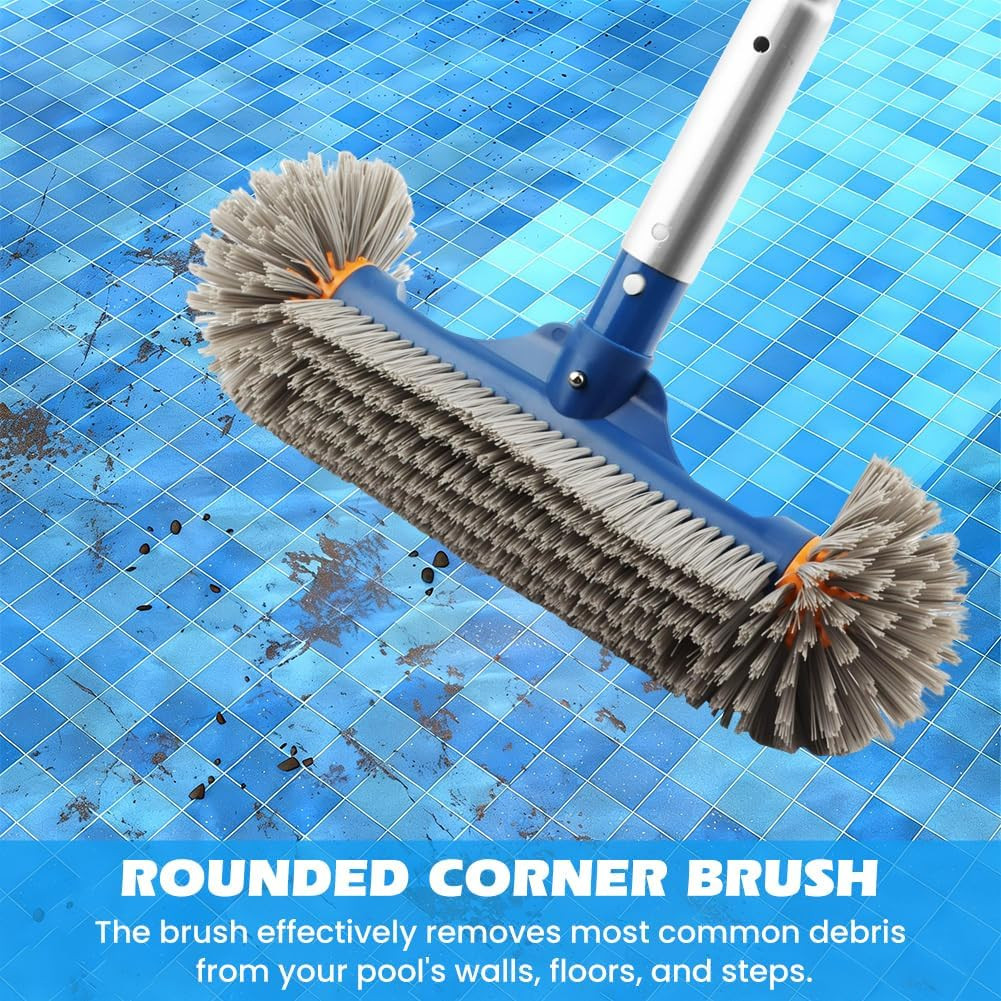 Pool Cleaning Kit 59&Prime; Adjustable Pole Skimmer Net Brush Sponge Above Ground Spa