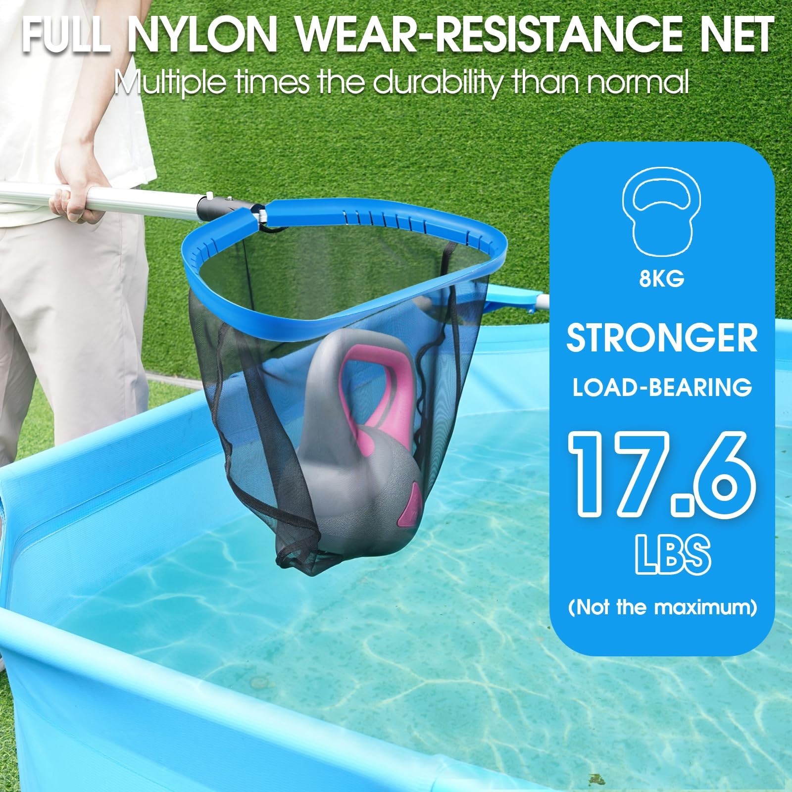 Heavy Duty Pool Skimmer Net with Fine Mesh & Deep Bag for Above/In-Ground Pools