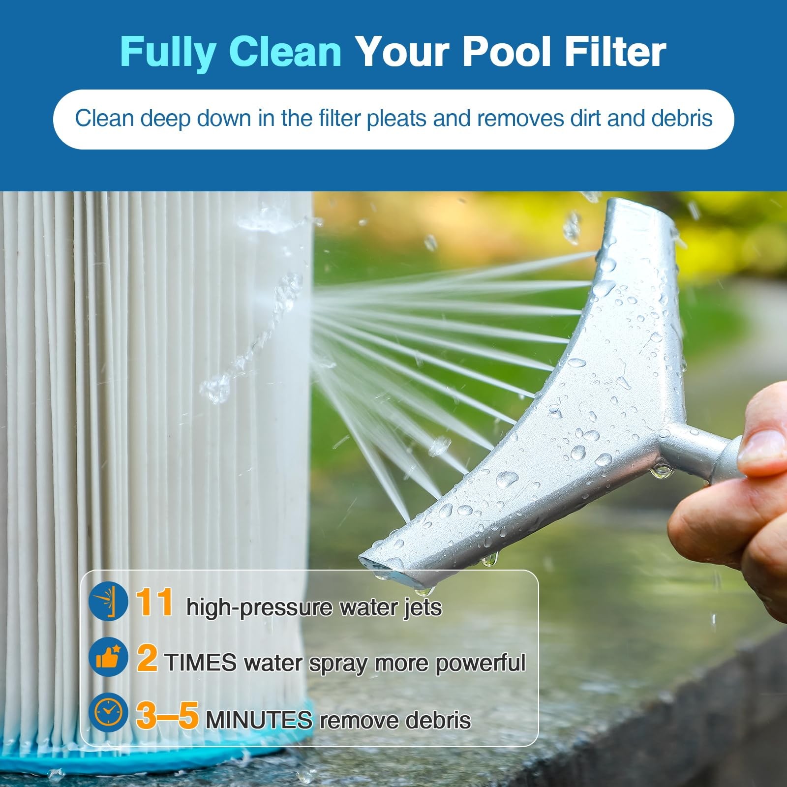 LAMTOP Premium Pool & Spa Filter Cartridge Cleaner, Removes Debris & silver