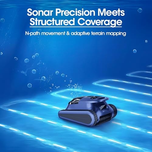 Cordless Robotic Pool Cleaner, Pool Vacuum 180W Brushless Motor, Dark Blue