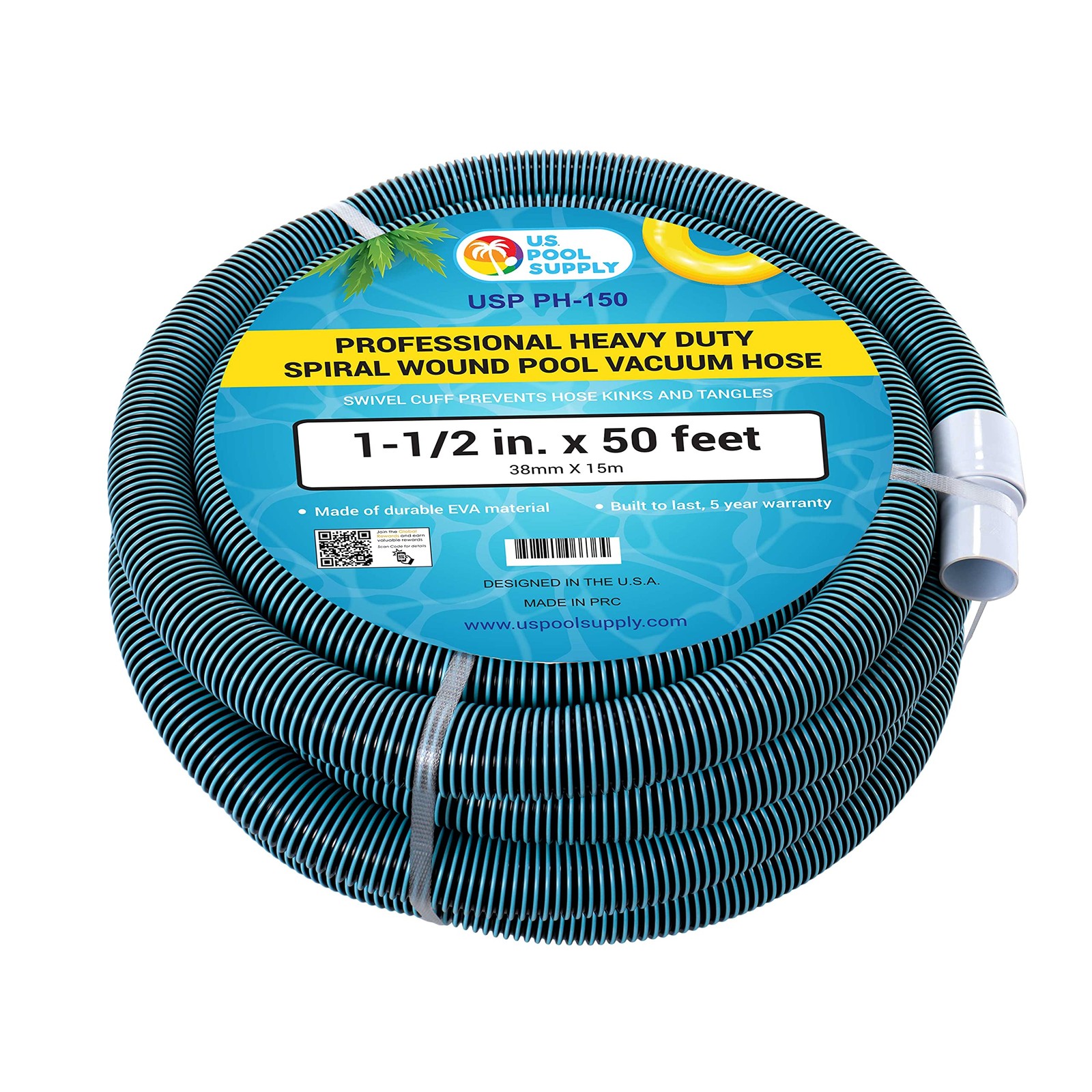 U.S. Pool Supply Vacuum Hose – 1-1/2&Prime; x 50&prime; Professional 50 Foot, Blue