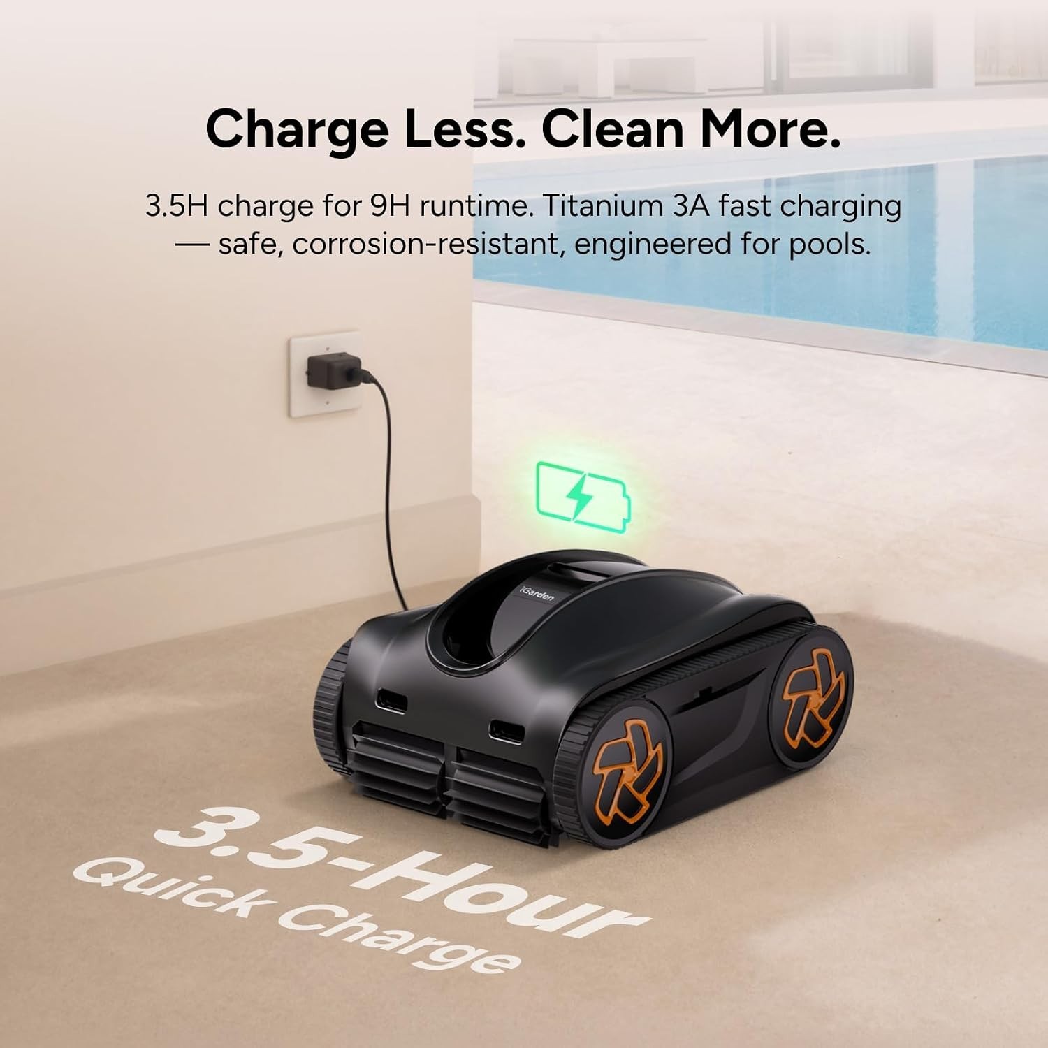 iGARDEN 9H Runtime Cordless Robotic Pool Cleaner Wall Climbing Waterline