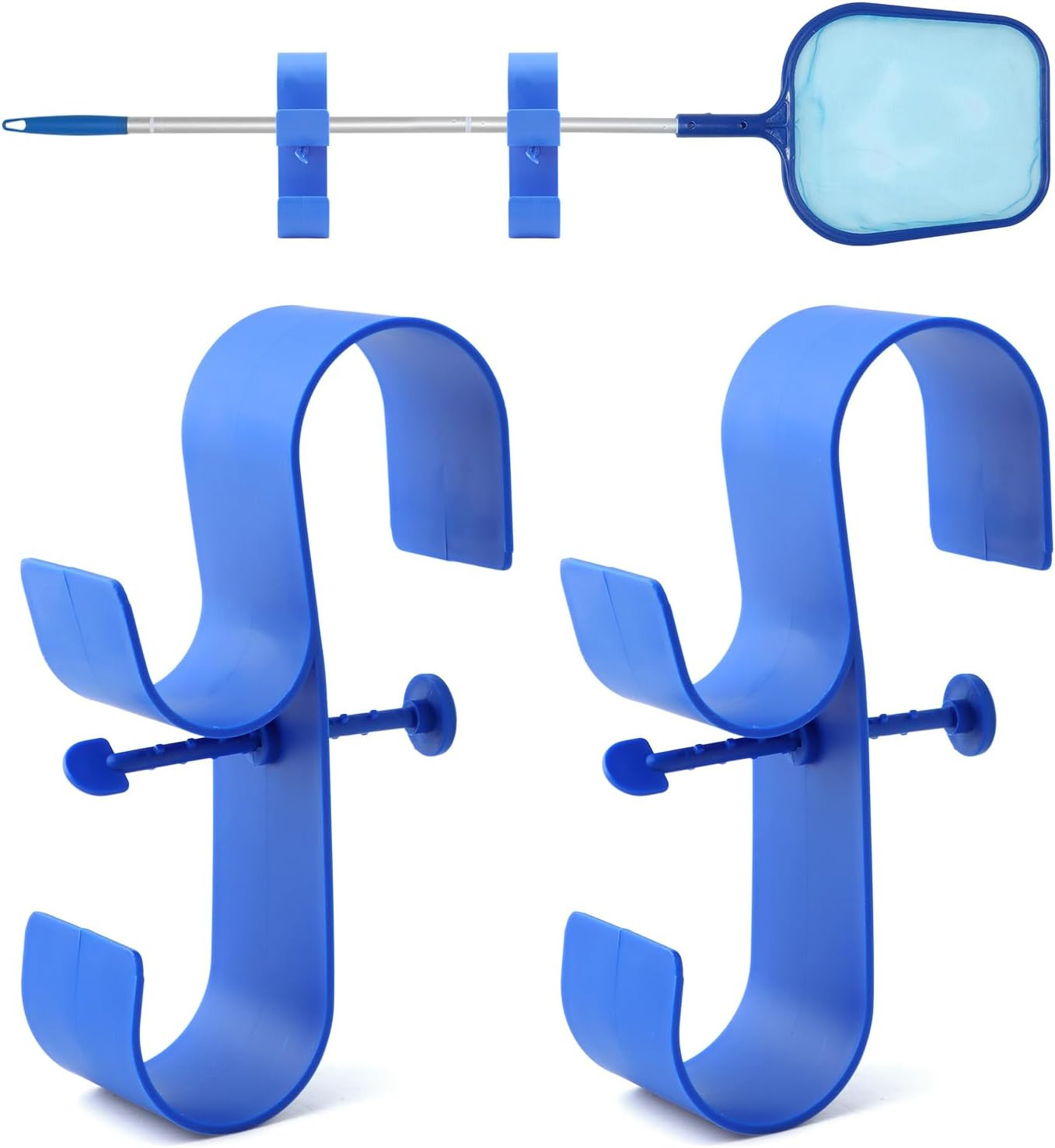 2PCS Pool Pole Hanger Hooks Above Ground Pool Skimmer Net Holder Telescopic Pole