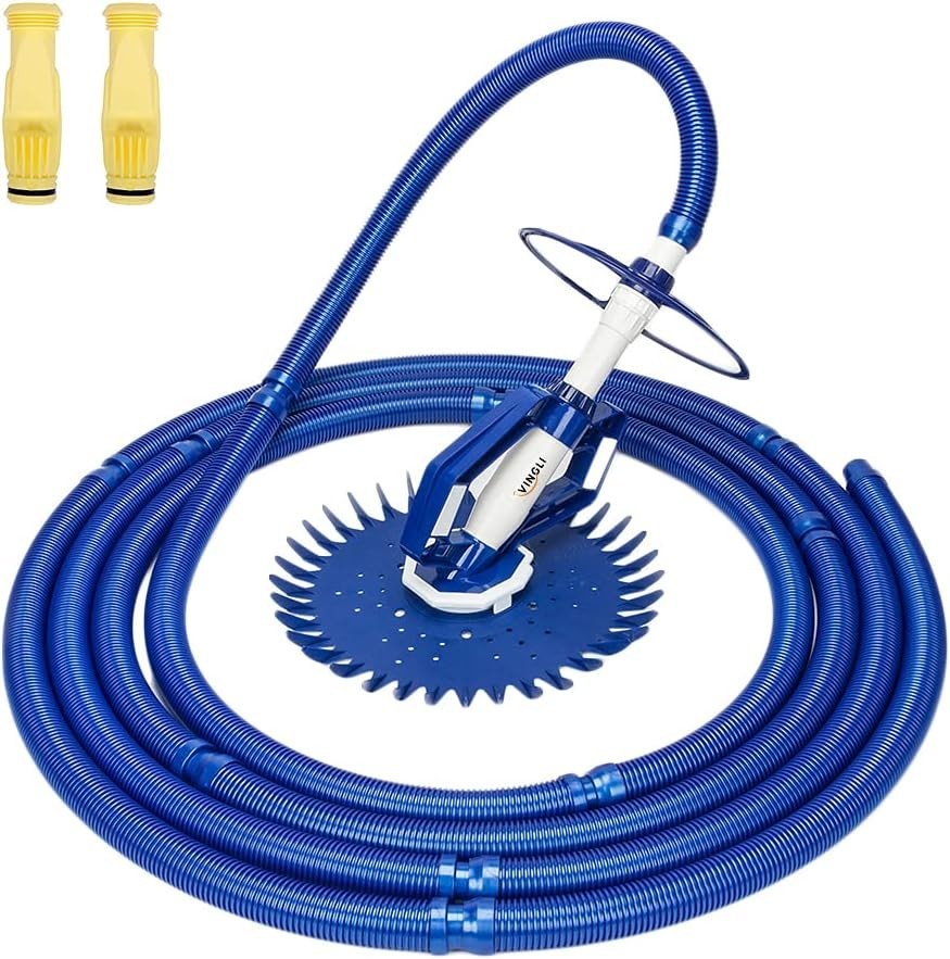 Blue Automatic Pool Vacuum Cleaner Suction Powered, Includes 10 Hoses & Spare…