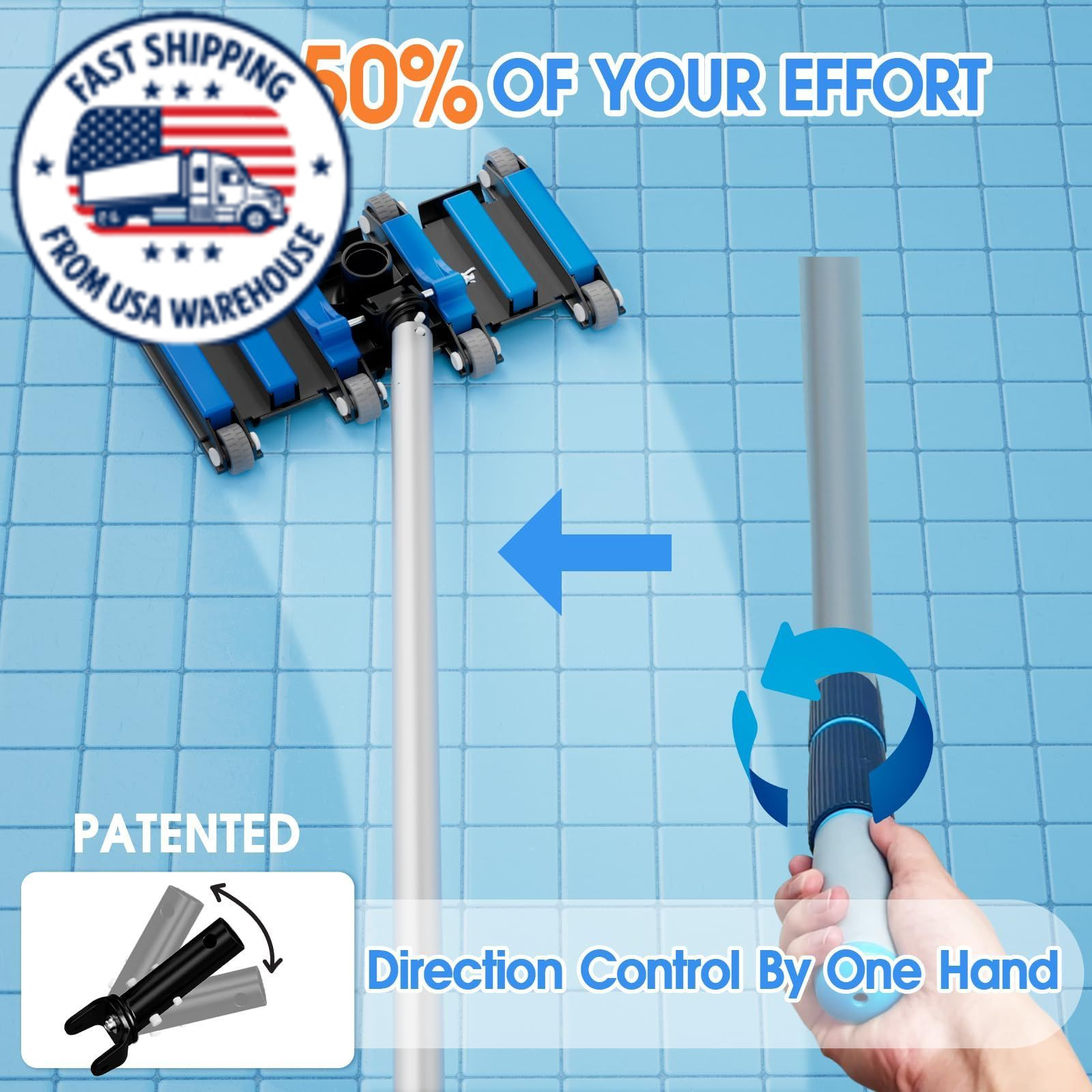 Commercial-Grade 4.4 LB Weighted Pool Vacuum Head & Swivel Handle – Blue