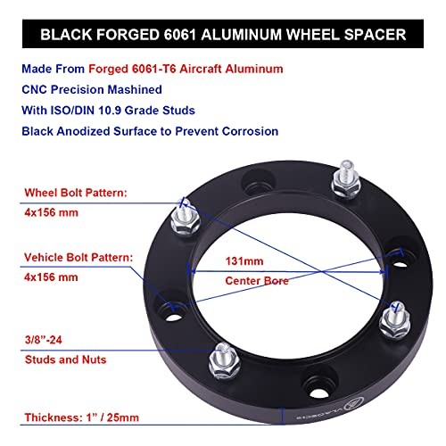 Black Forged 4×156 Hubcentric ATV Wheel Spacers 1 Inch with 1 Inch – Pack of 4