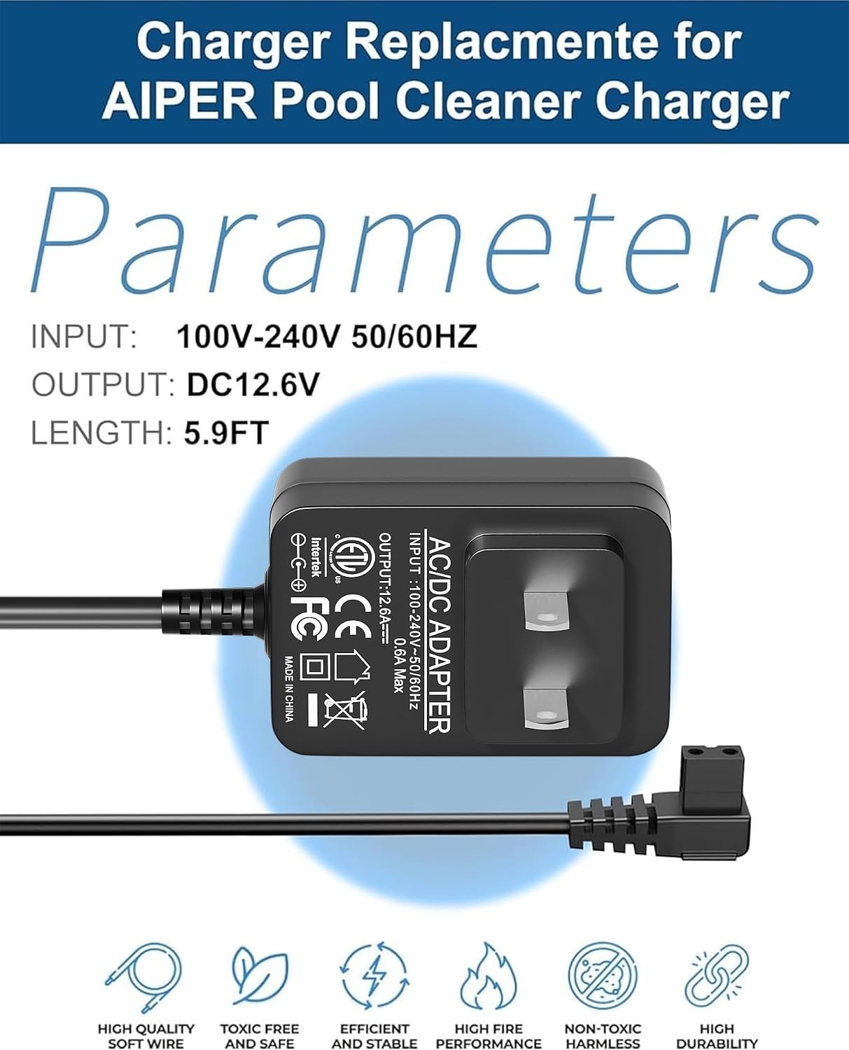 12.6V Replacement Charger for Aiper Seagull Pool Cleaners & Aipyury 1500 – Wa…
