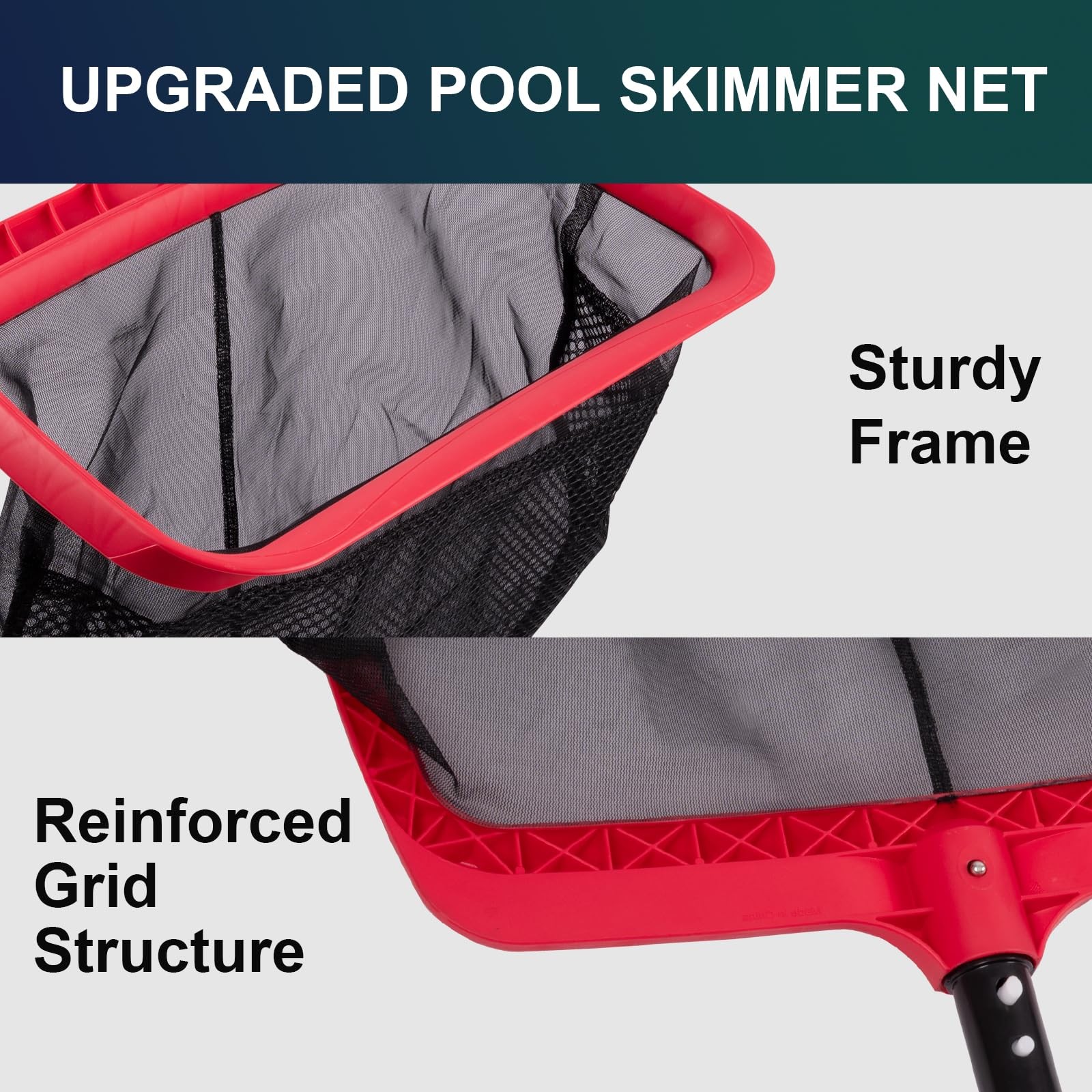 Pool Skimmer Net, Upgraded Pool Net Skimmer with Double-Layer Netting Bag, Pool
