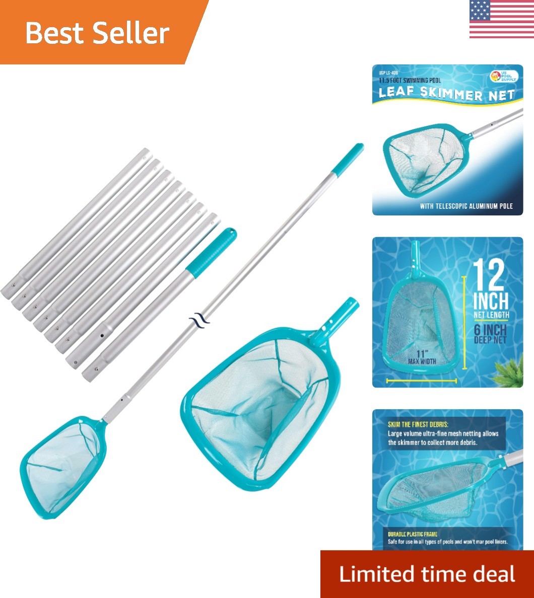 11.5&prime; Telescopic Pool Leaf Skimmer – Ultra Fine Mesh, Adjustable Length