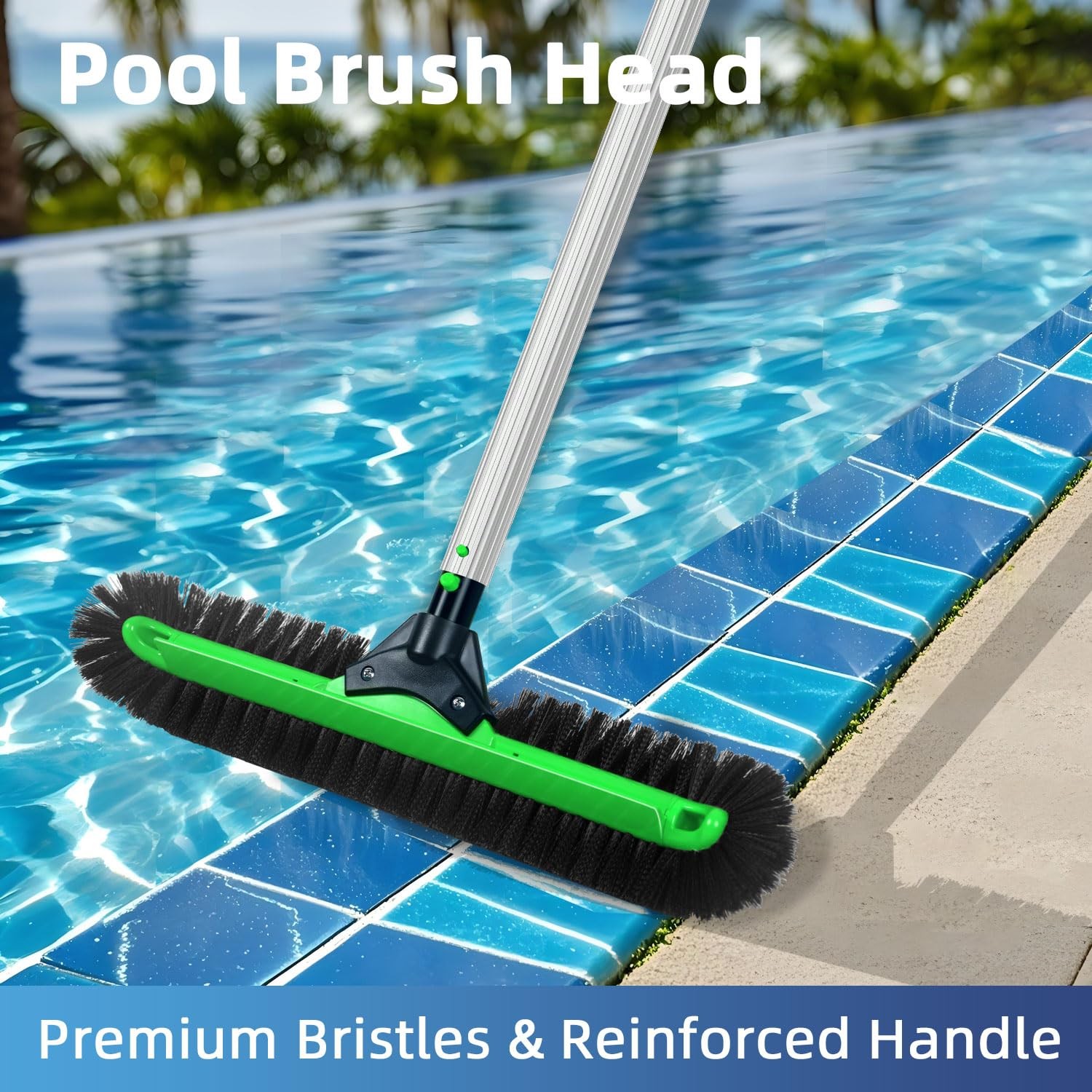 20&Prime; Heavy Duty Pool Brush with Soft Bristles for Fast Cleaning Walls & Floors