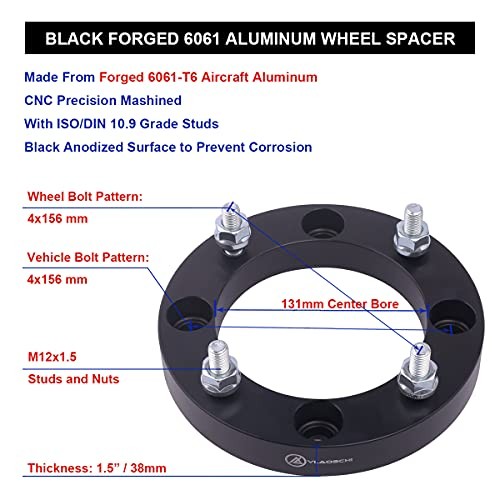 Black Forged 4×156 ATV Wheel Spacers 1.5 Inch with 12×1.5 1.5 Inch – Pack of 4