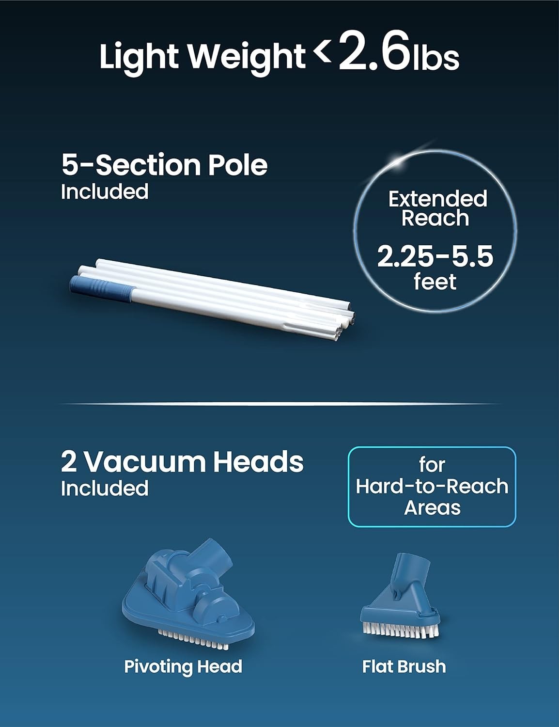 Lightweight Portable Pool Vacuum with 60-Minute Runtime for Easy Spot Cleaning