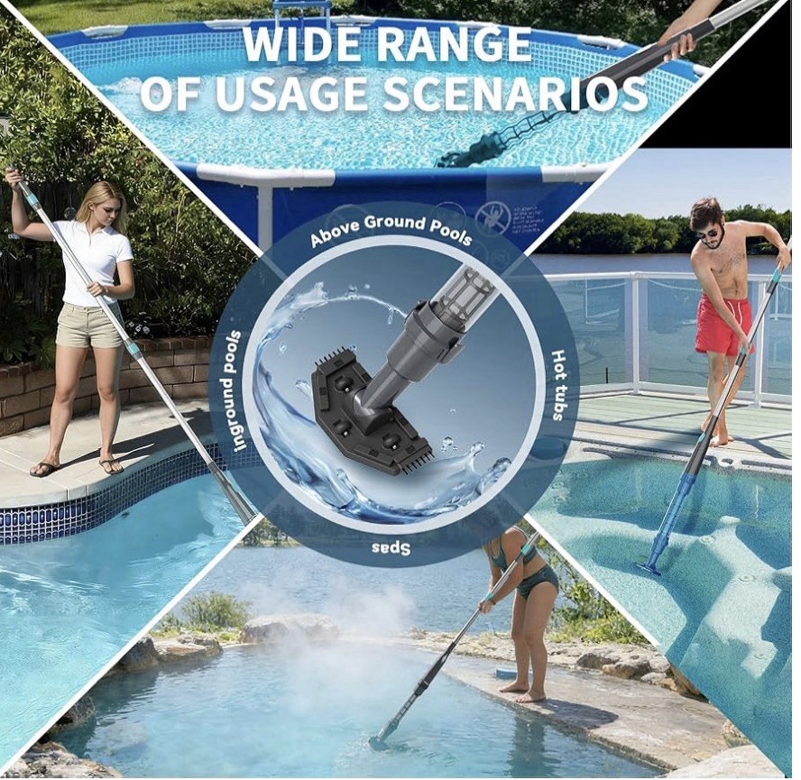PoolMr Handheld Pool Vacuum for Above Ground Pool & Hot Tub Vacuum 2 Brush Heads