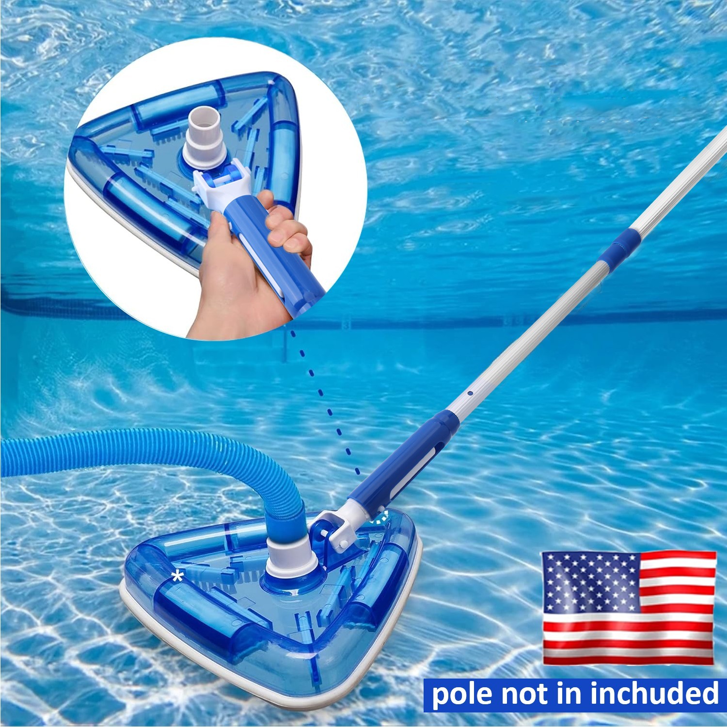 11.4&Prime; Weighted Transparent Triangular Pool Vacuum Head w/ Swivel Hose Connection